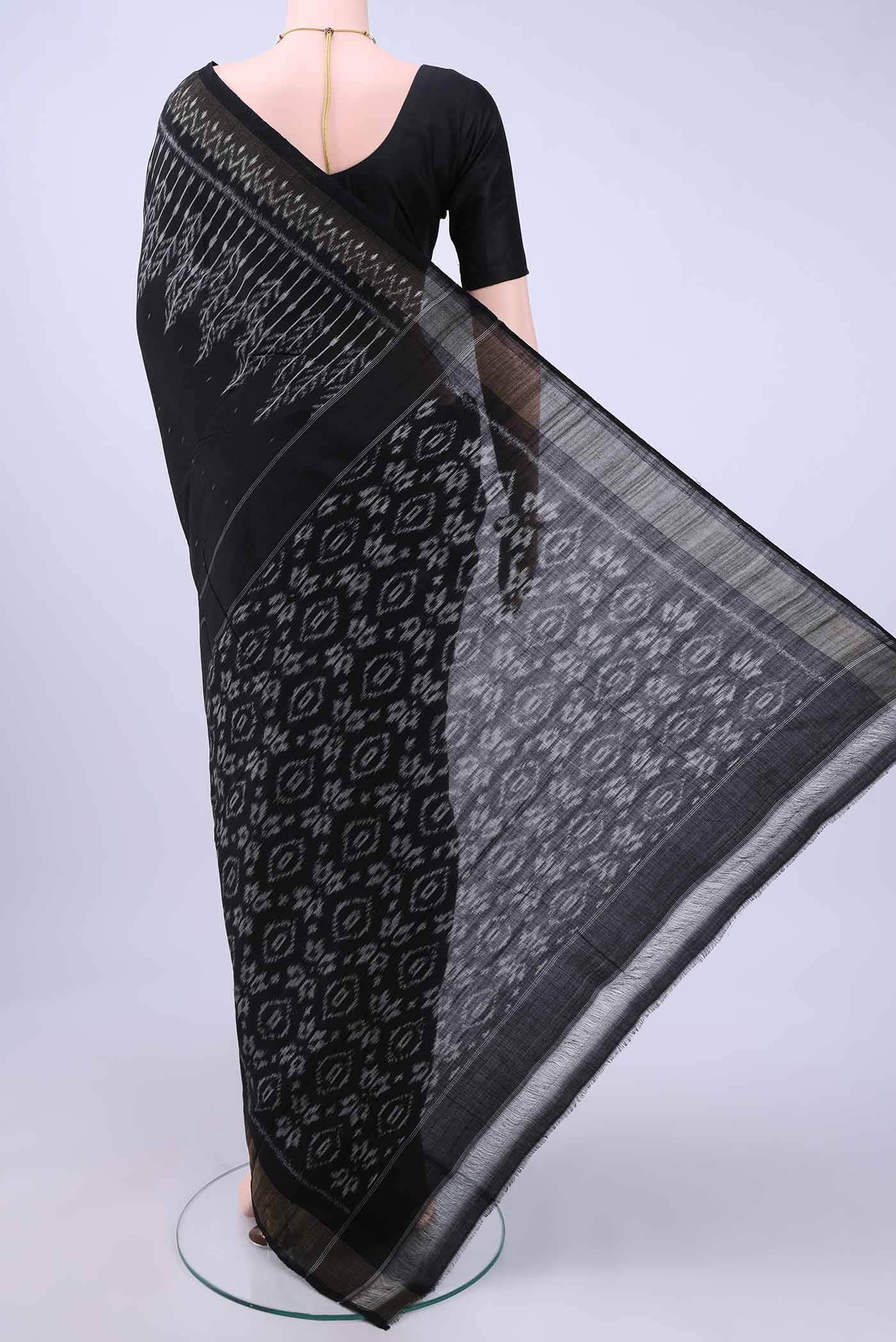 Black Pochampally Cotton Saree - Image 2