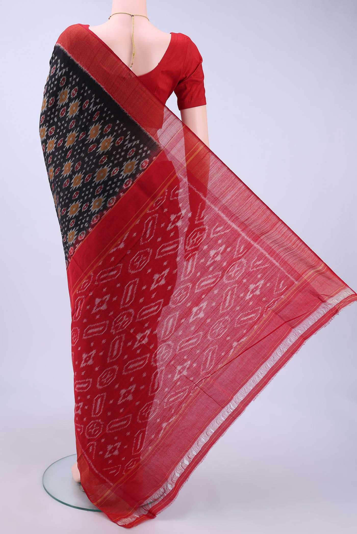 Black Pochampally Cotton Saree - Image 2