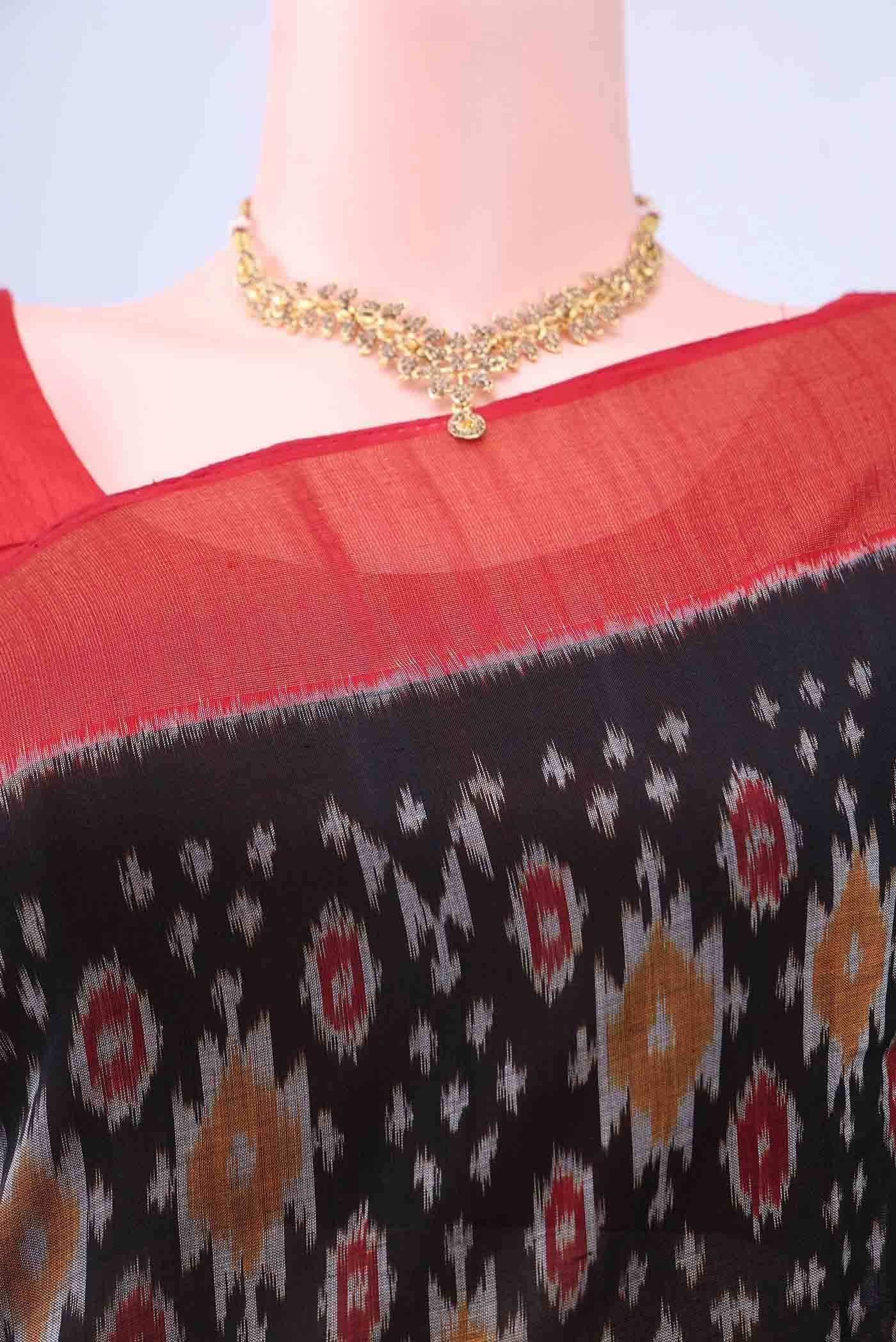 Black Pochampally Cotton Saree - Image 3