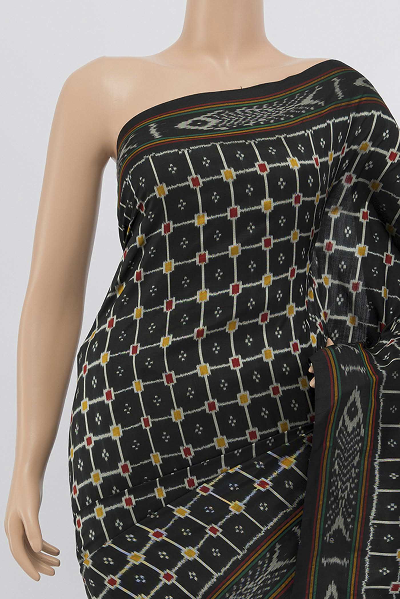 Black Pochampally Silk Saree - Image 2