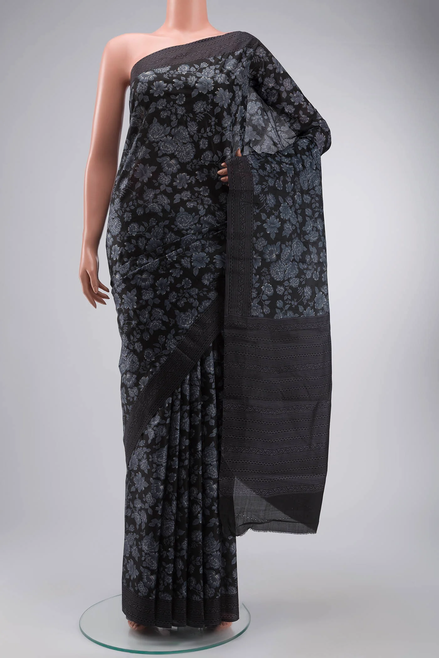 Black Printed Silk Saree