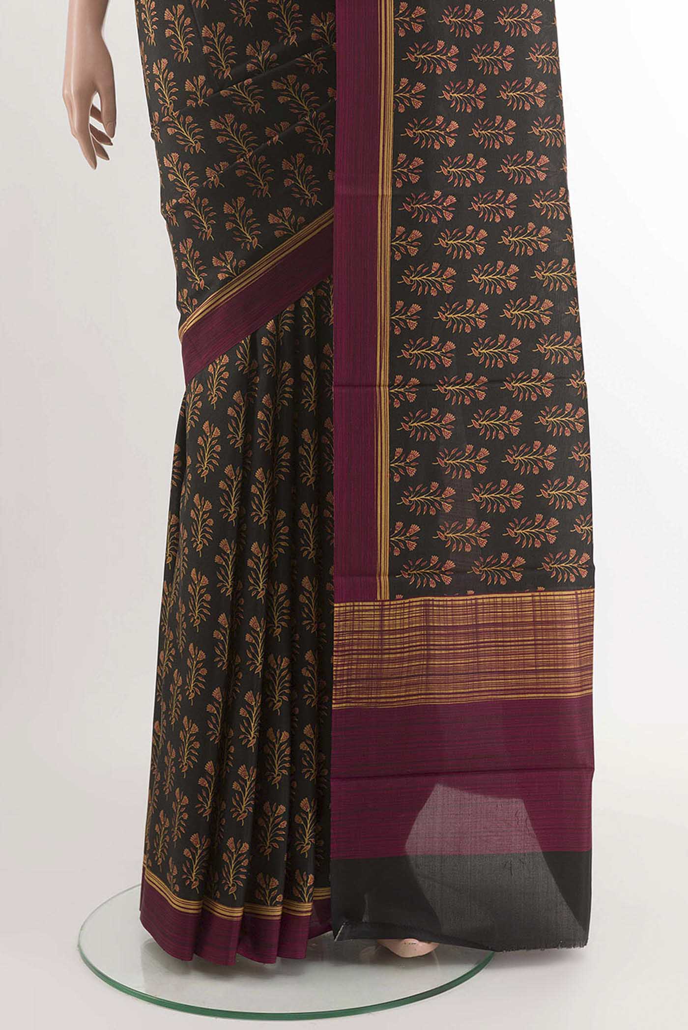 Black Printed Silk Saree - Image 3
