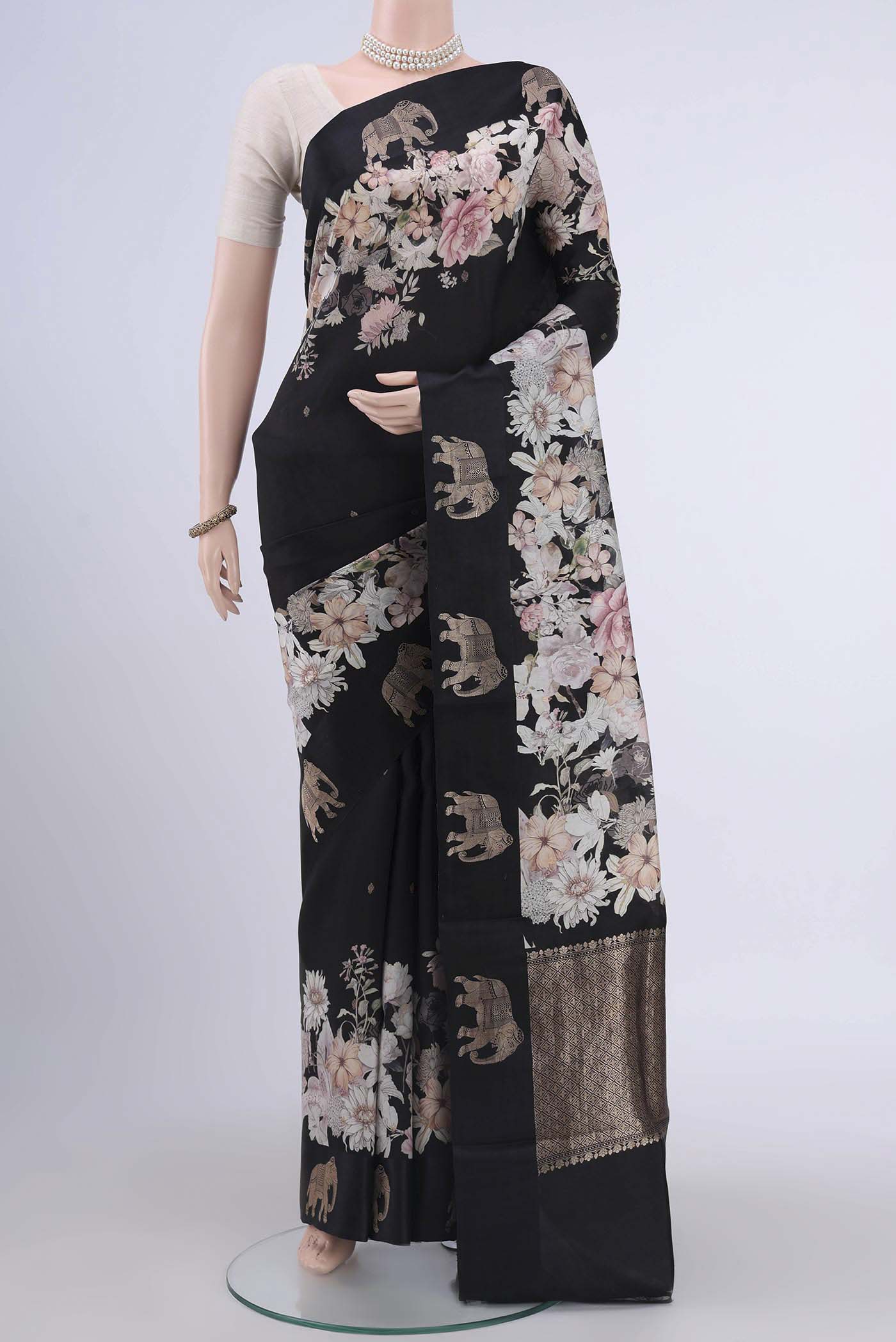 Black Printed Silk Saree