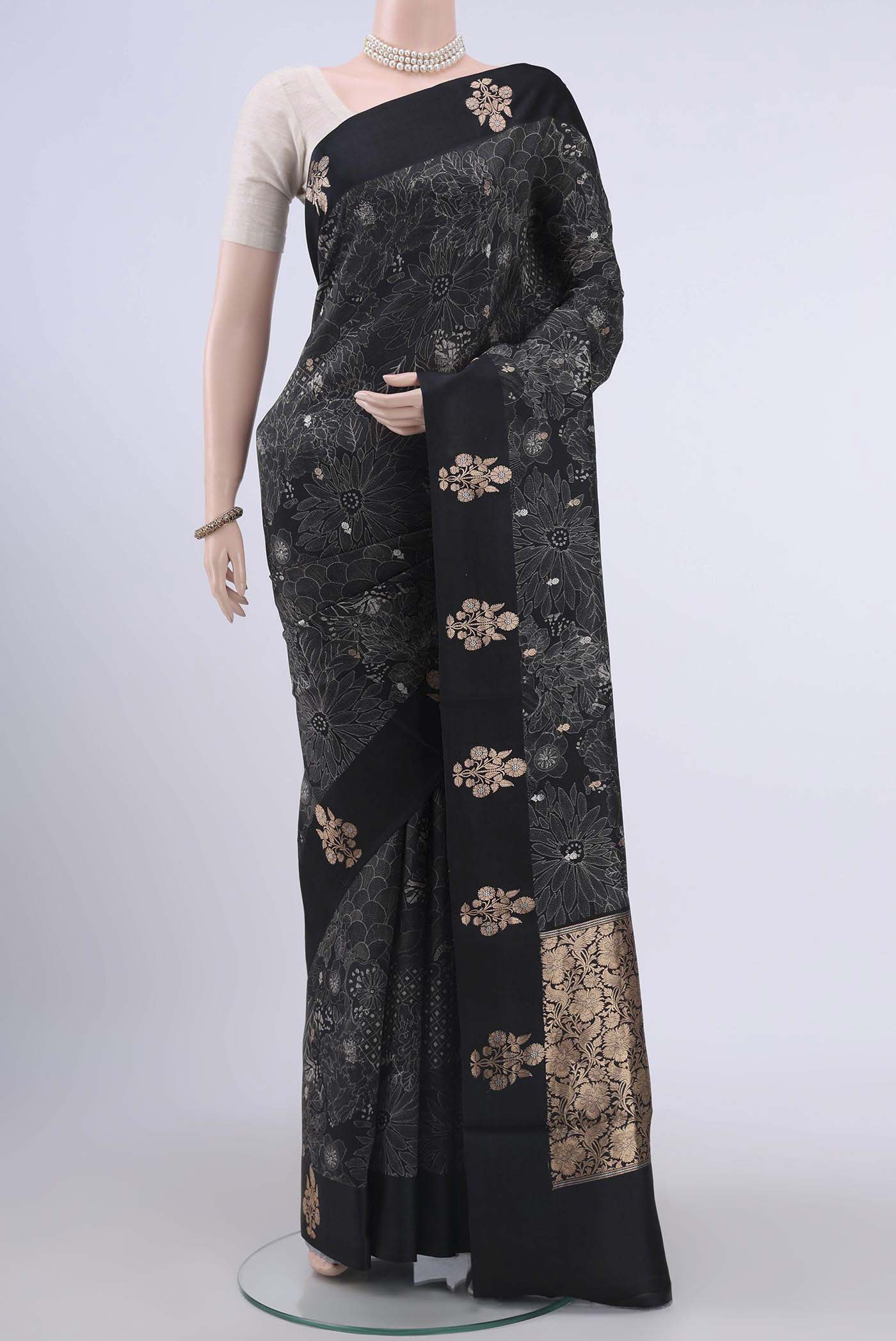 Black Printed Silk Saree