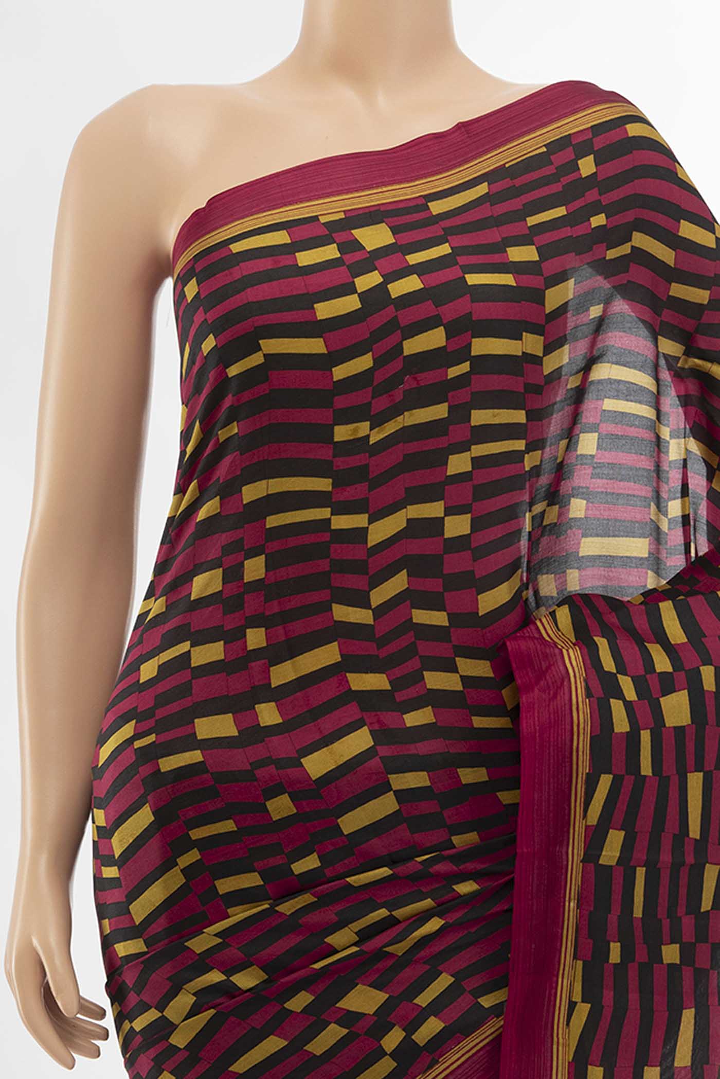 Black Printed Silk Saree - Image 2