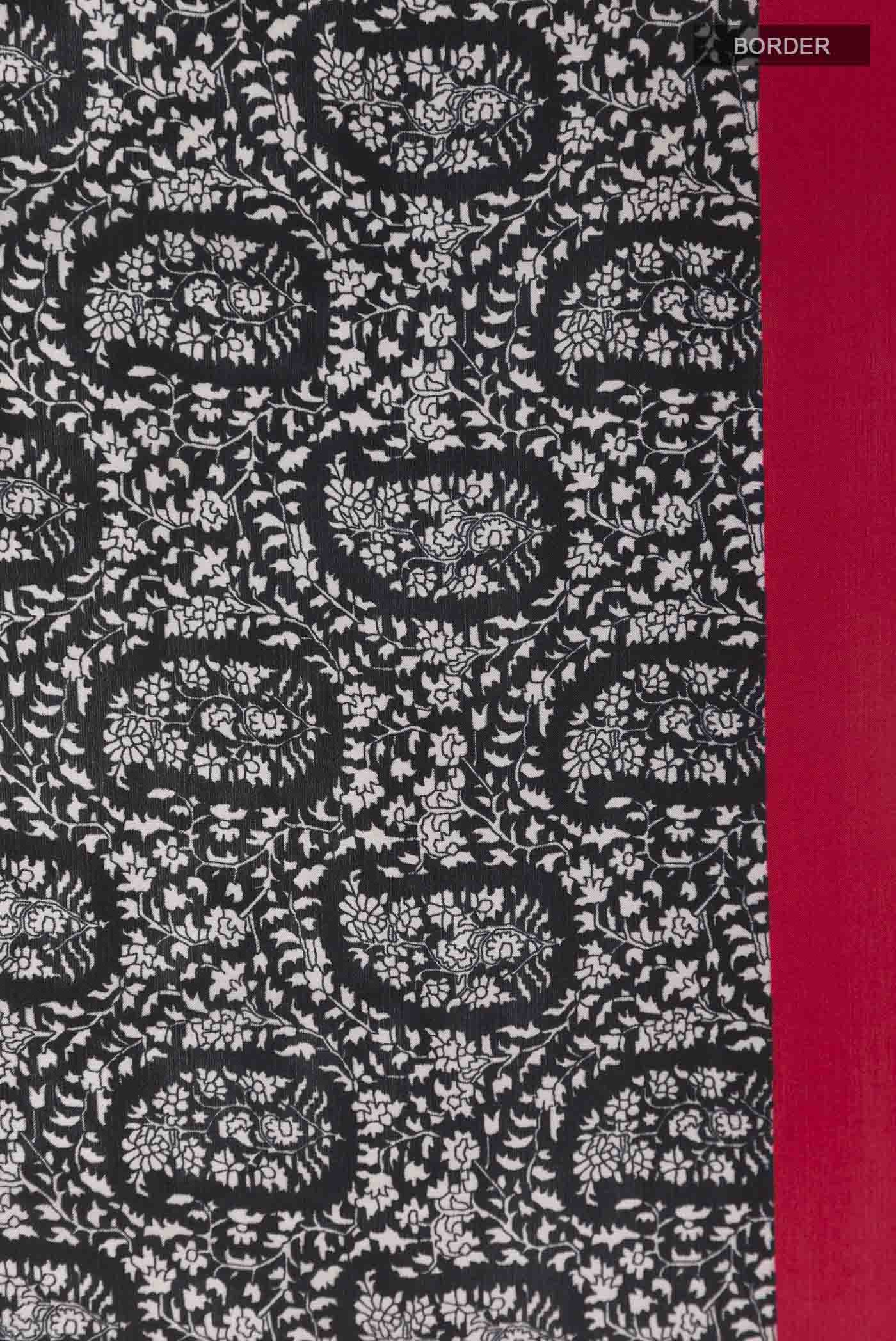 Black Printed Silk Saree - Image 3