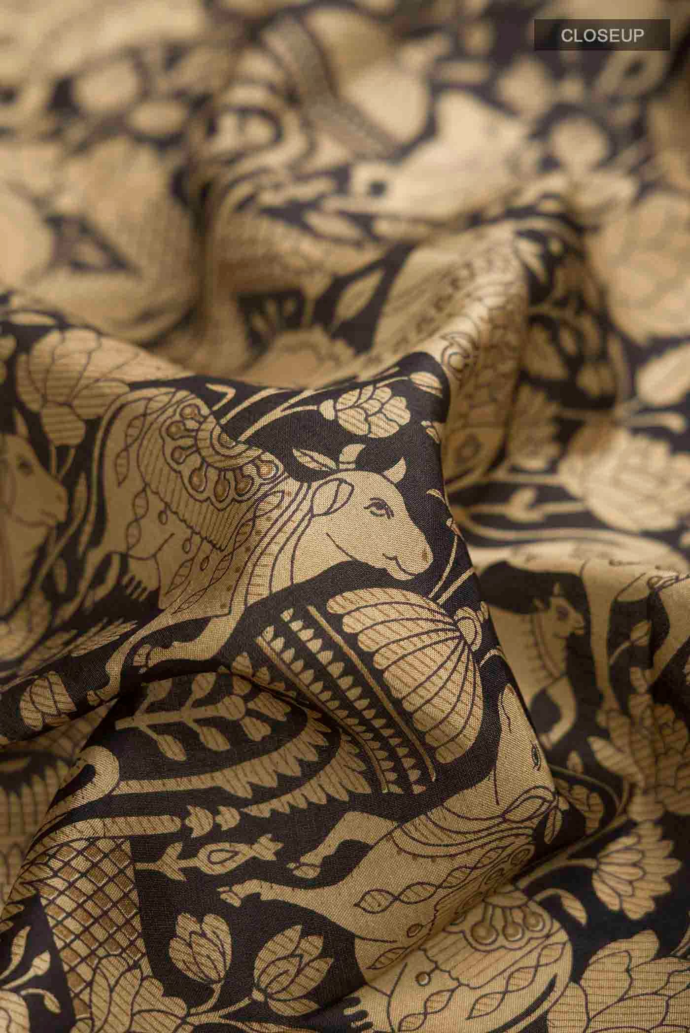 Black Printed Silk Saree - Image 2