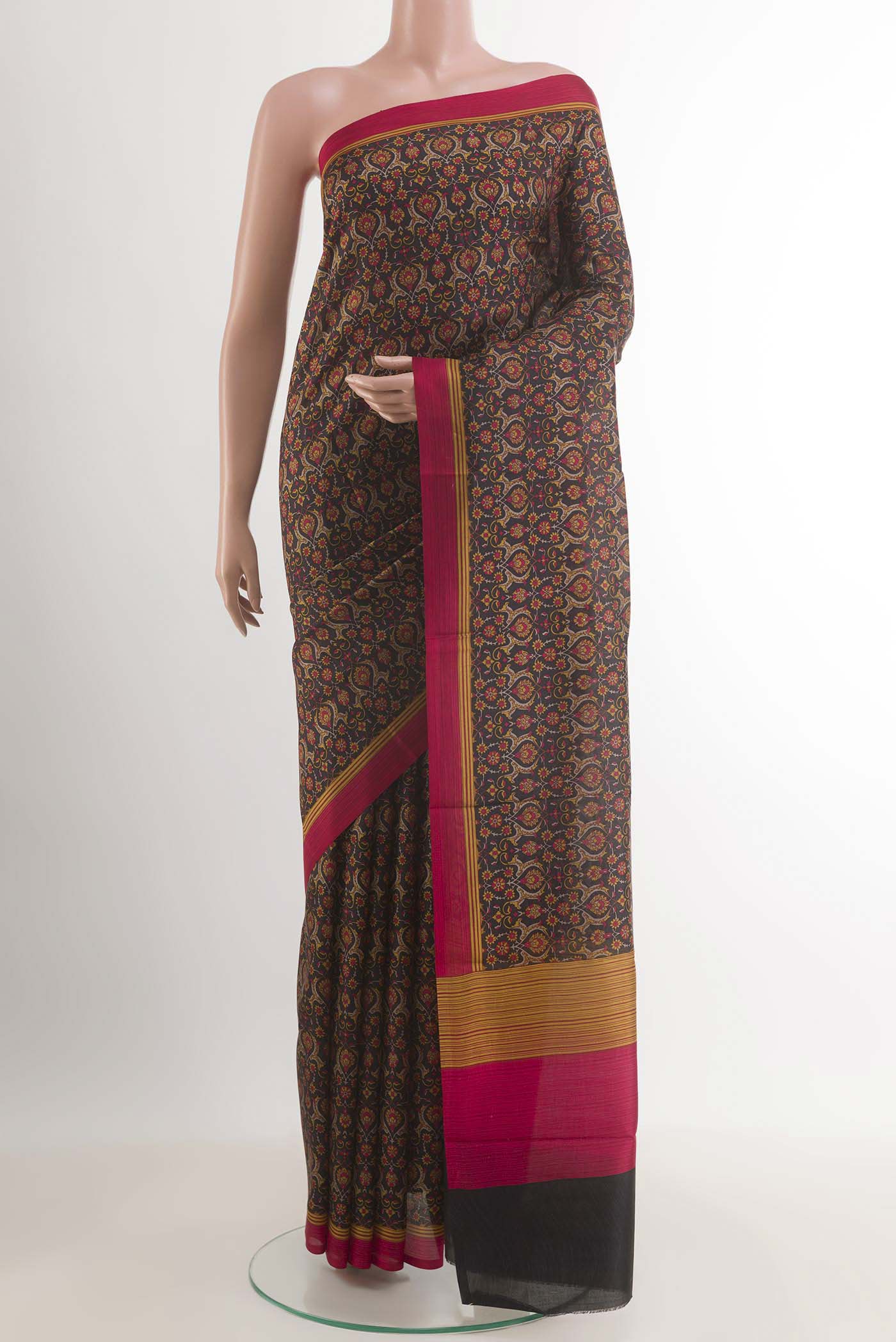 Black Printed Silk Saree
