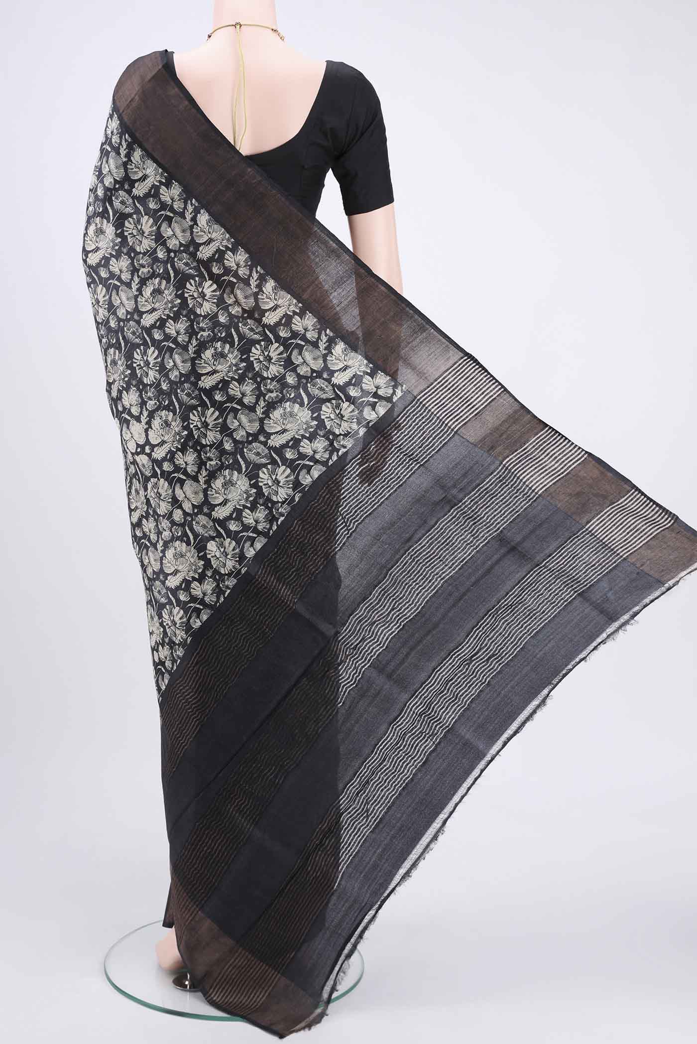 Black Printed Silk Saree - Image 3