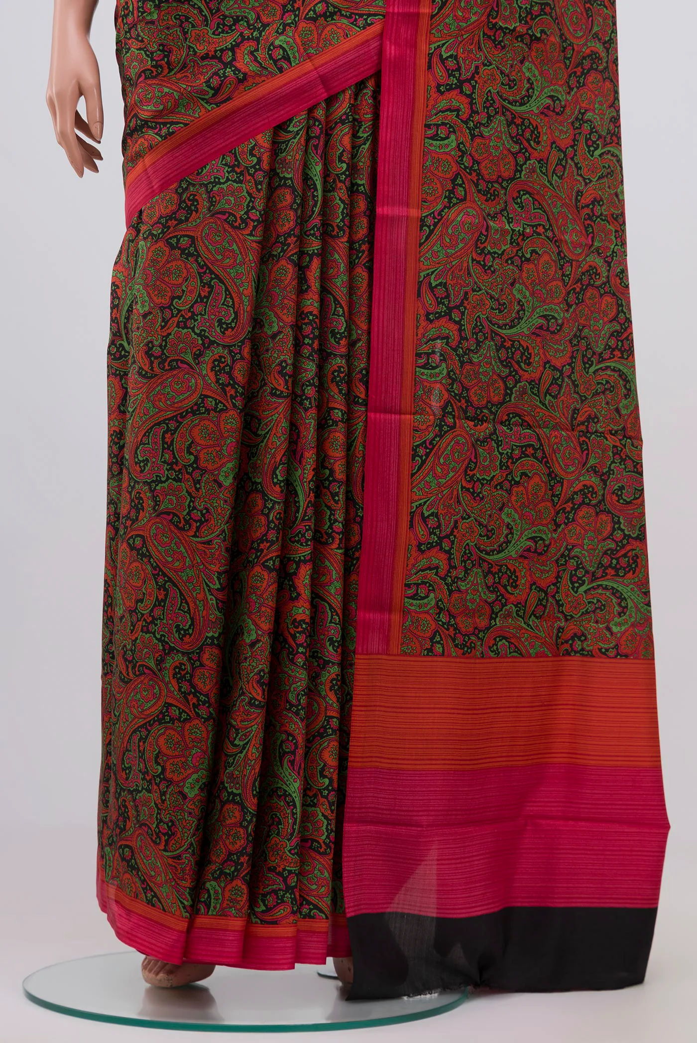 Black Printed Silk Saree - Image 3