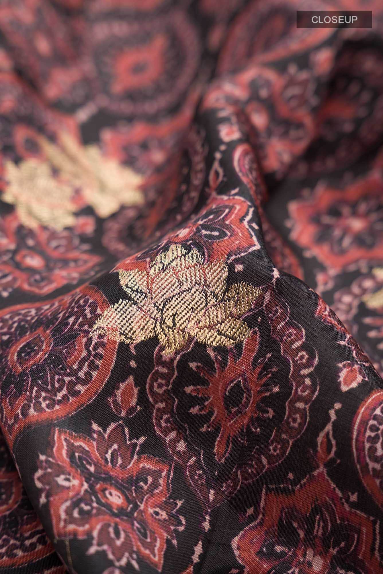 Black Printed Silk Saree - Image 3
