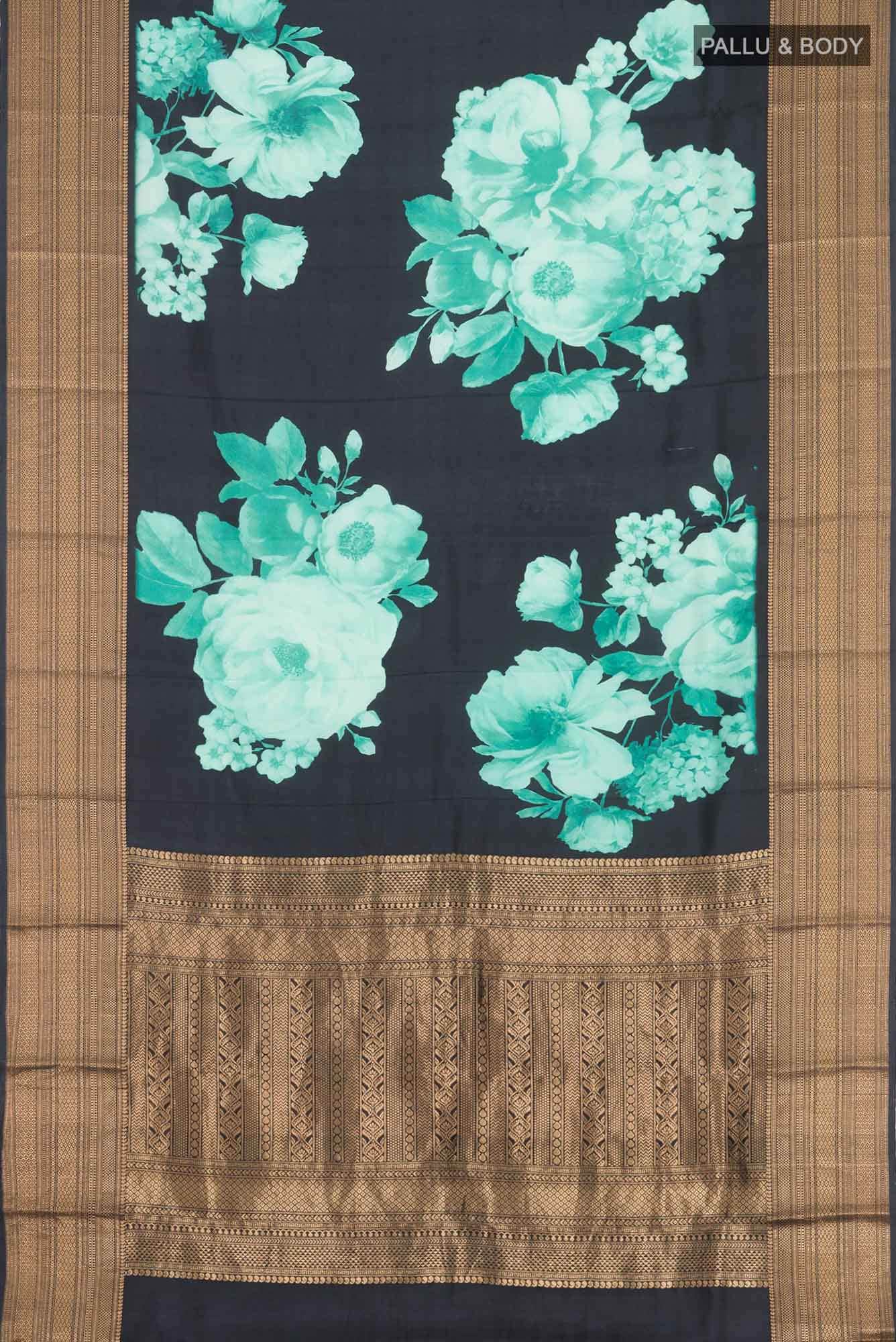 Black Printed Silk Saree - Image 4