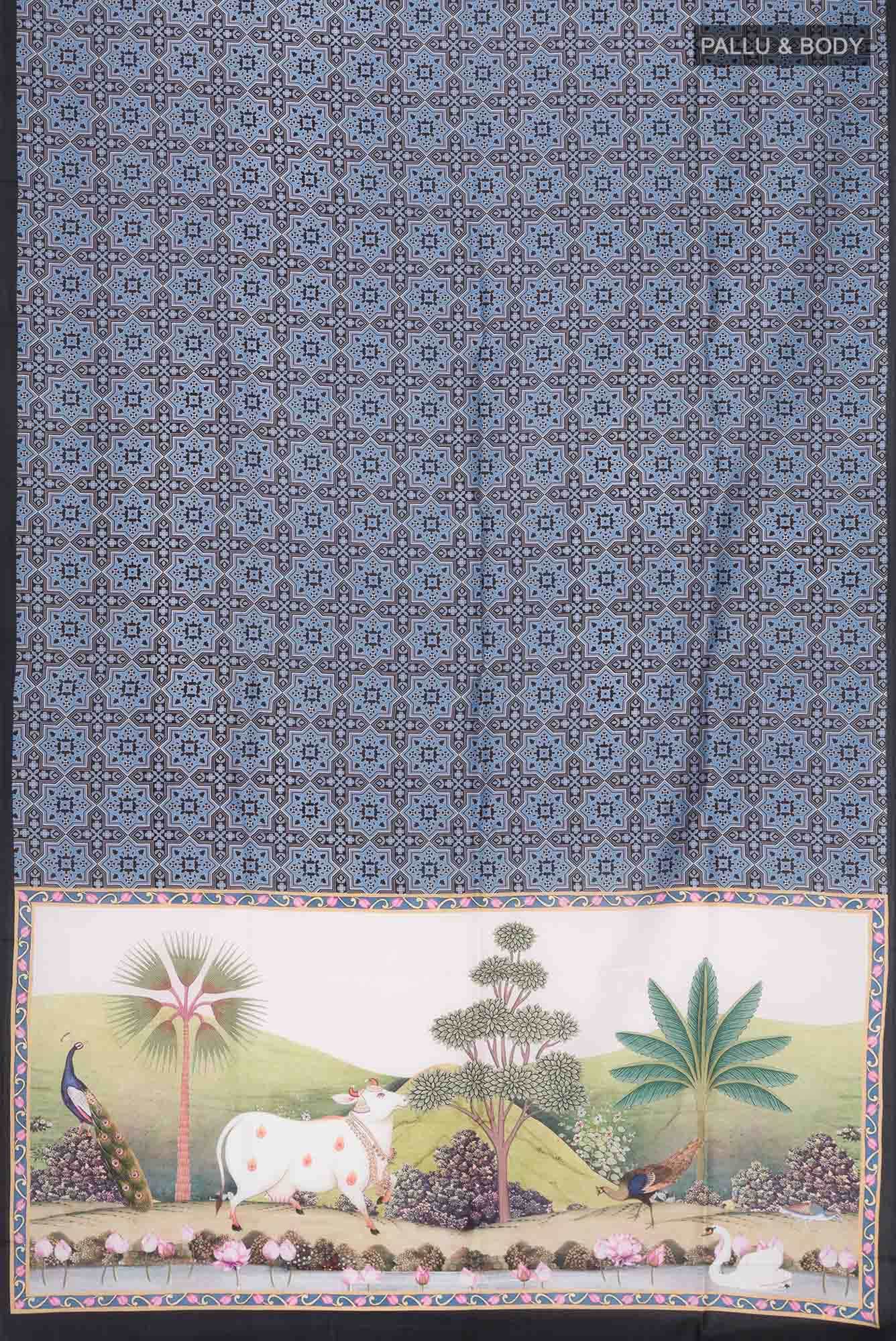 Black Printed Silk Saree - Image 3