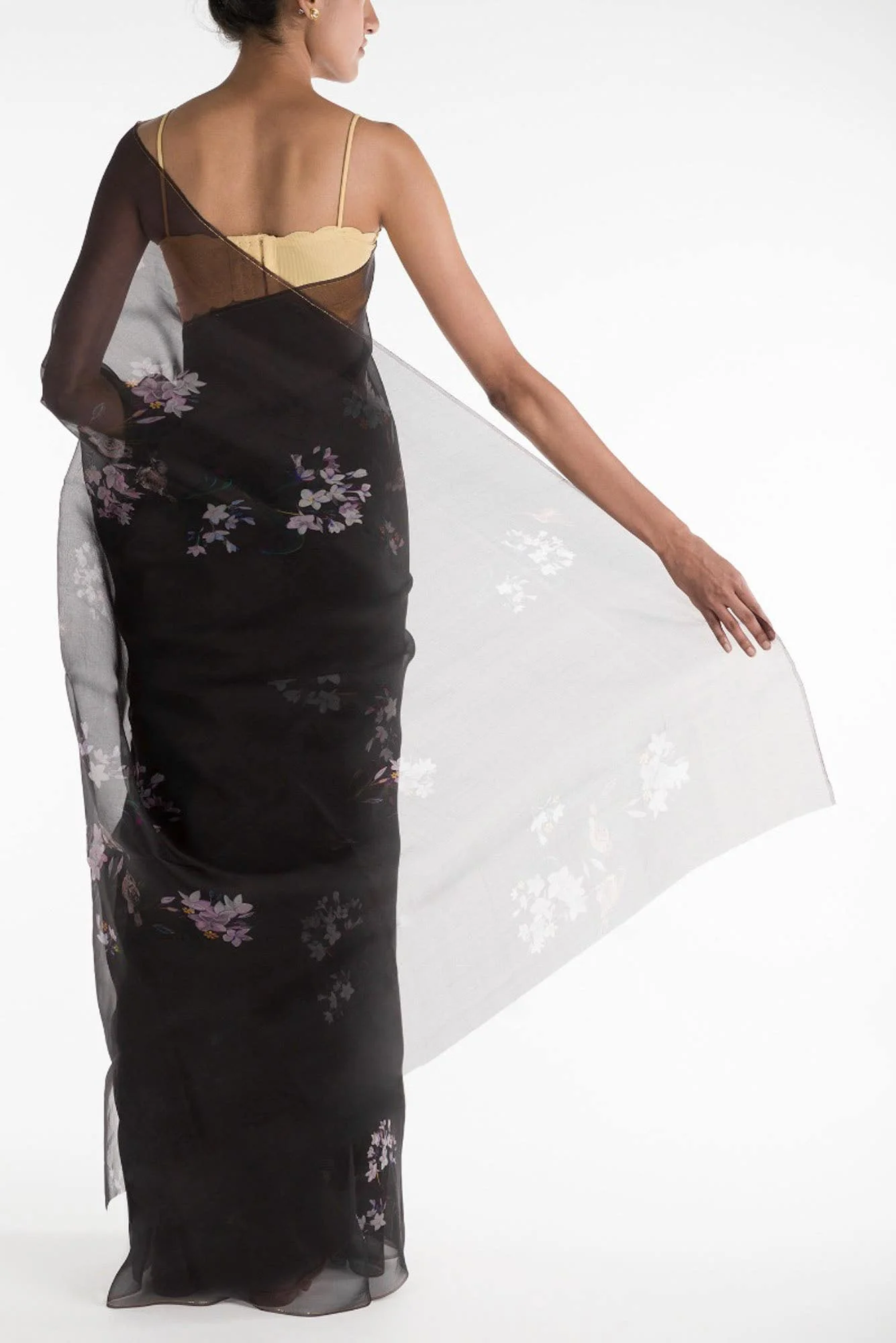 The Sparrows Black Pure Organza Silk Saree - Image 4