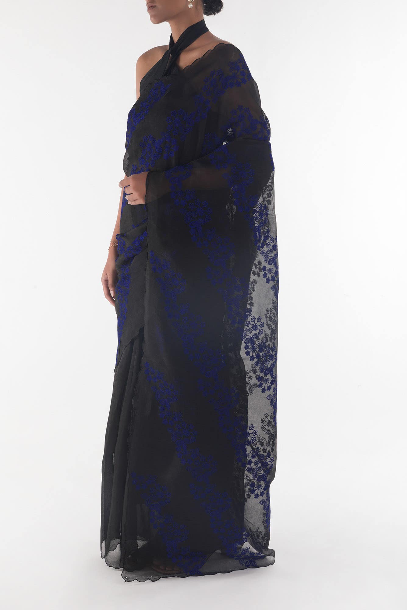 Bella Black floral design saree from Embroidered Romance Collection by Nalli - Image 7