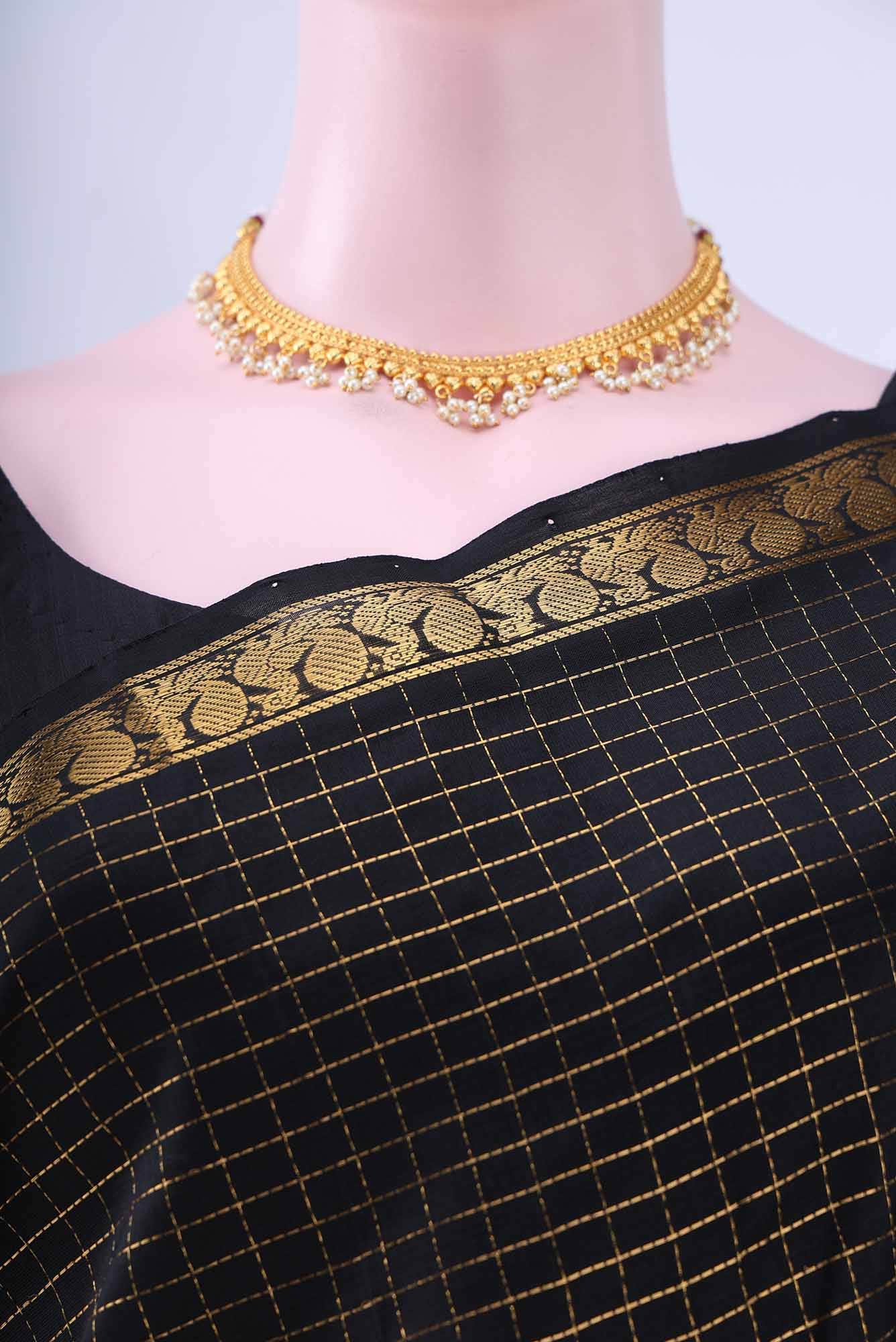 Black Silk Cotton Saree - Image 2