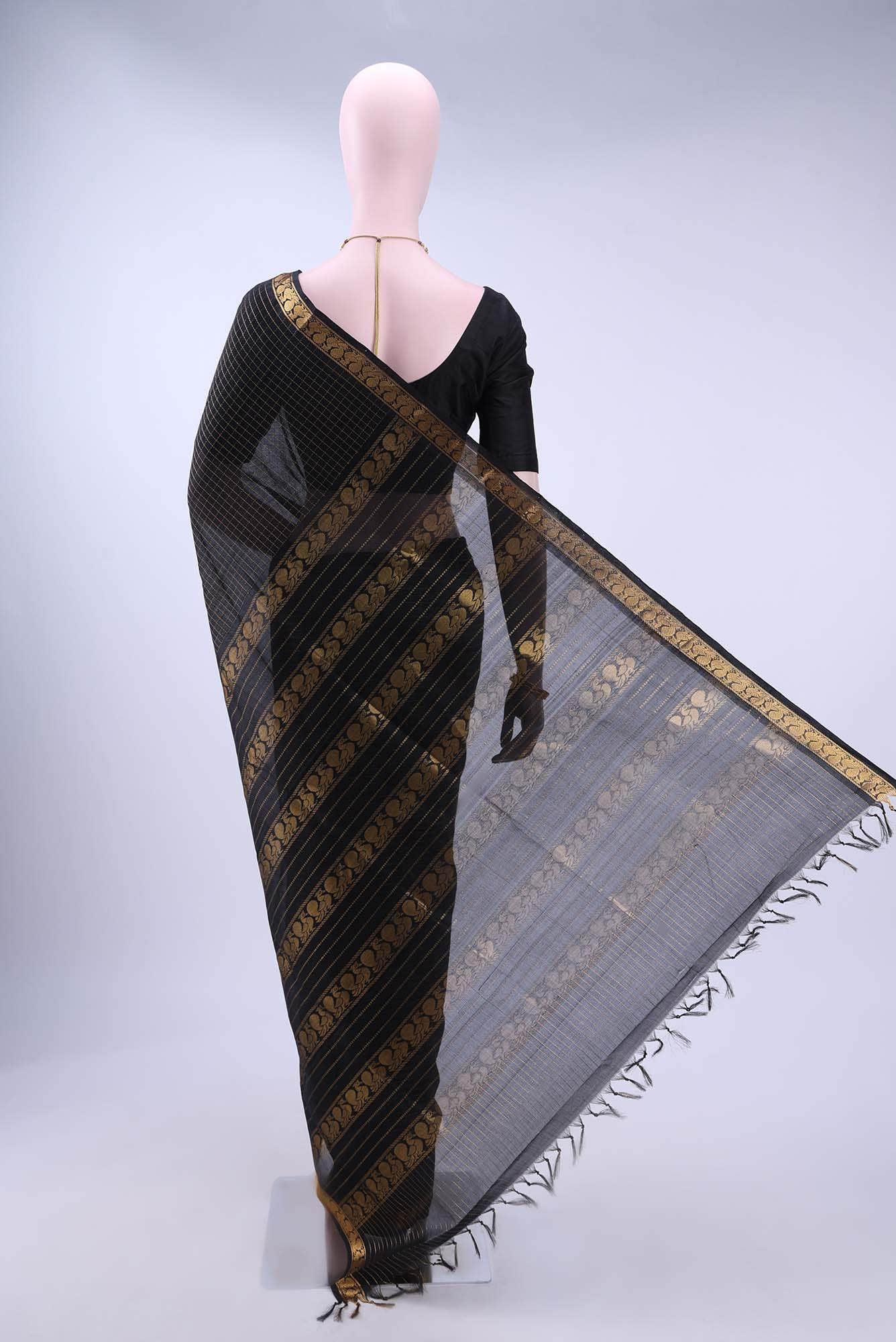 Black Silk Cotton Saree - Image 3