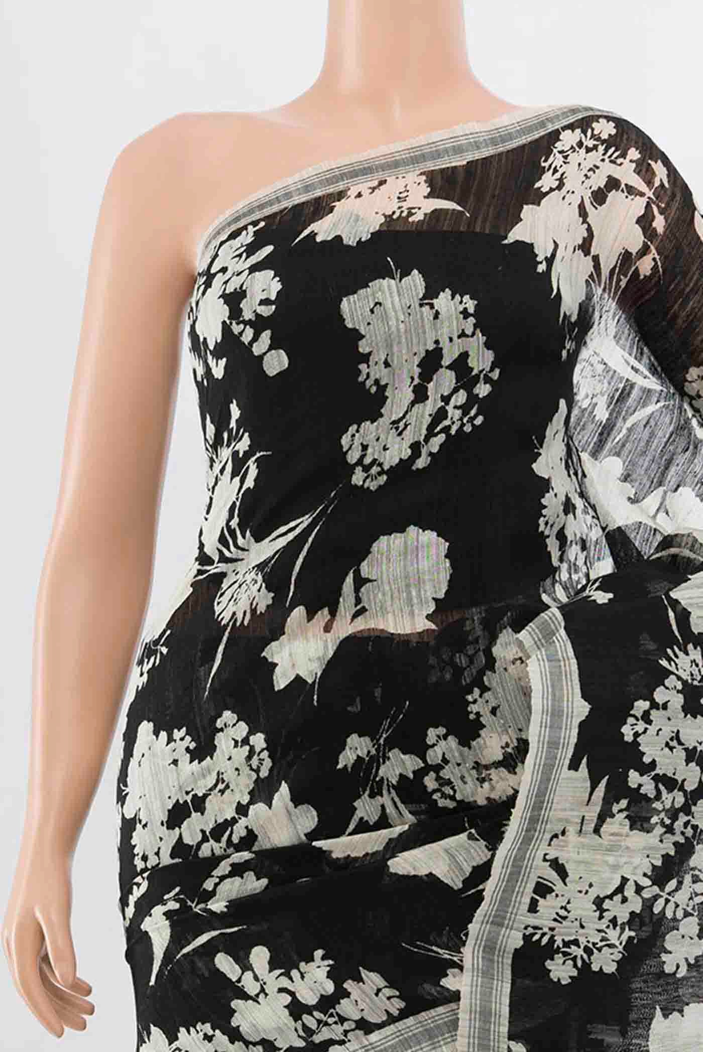 Black Bhagalpuri Tussar Silk Saree - Image 2