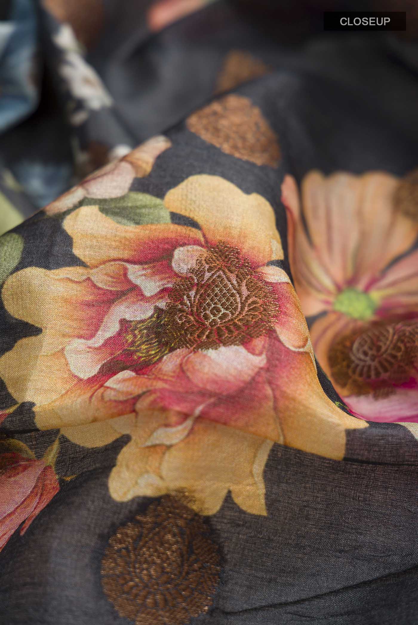 Black Tussar Silk Saree - Image 2