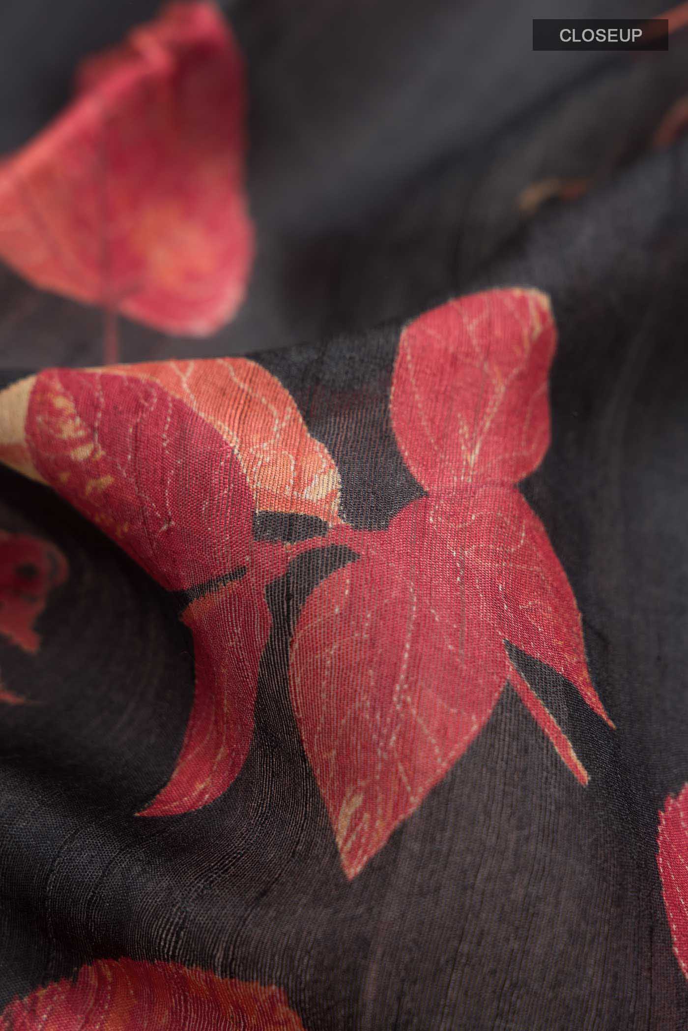 Black Tussar Silk Saree - Image 2