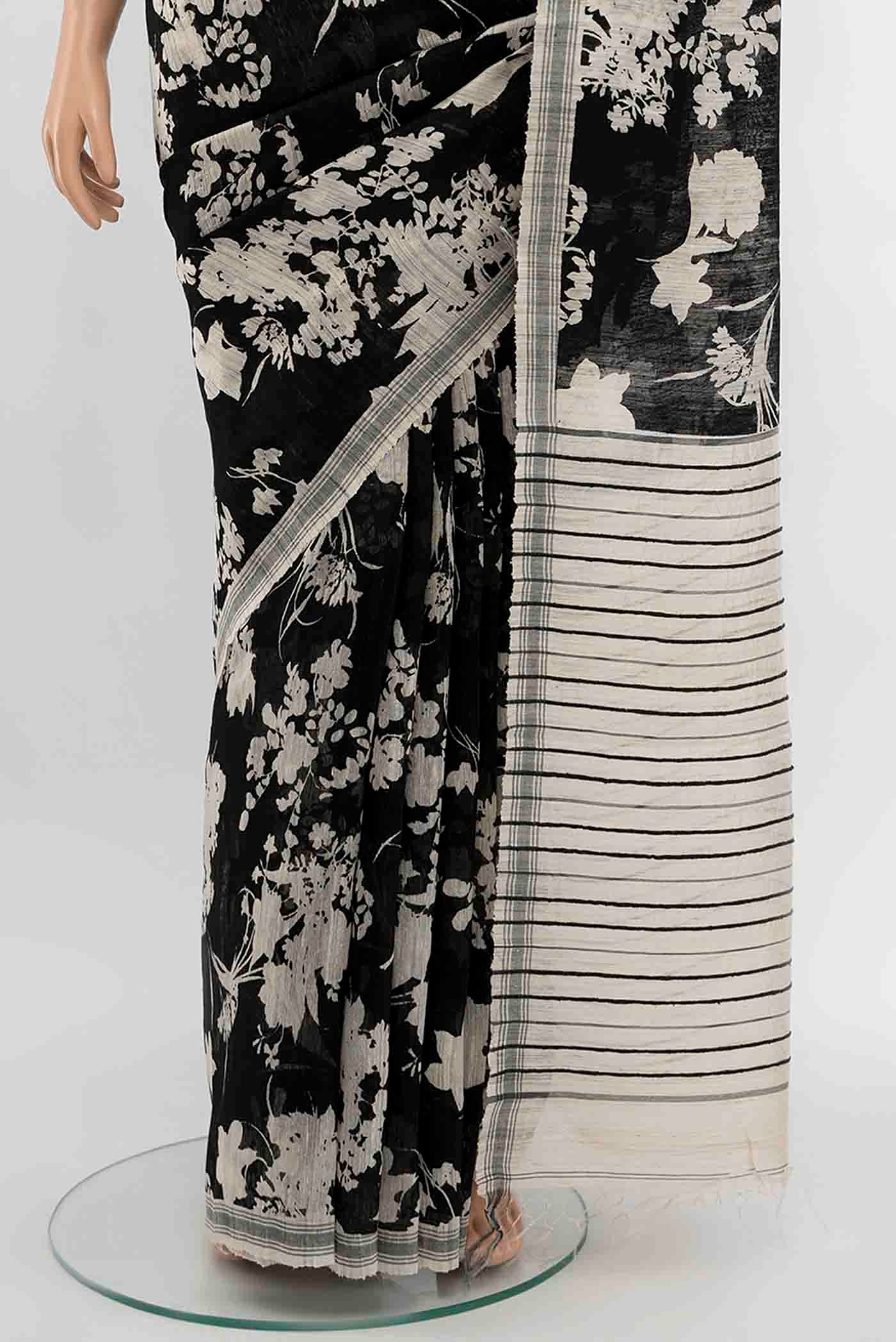Black Tussar Silk Saree - Image 3