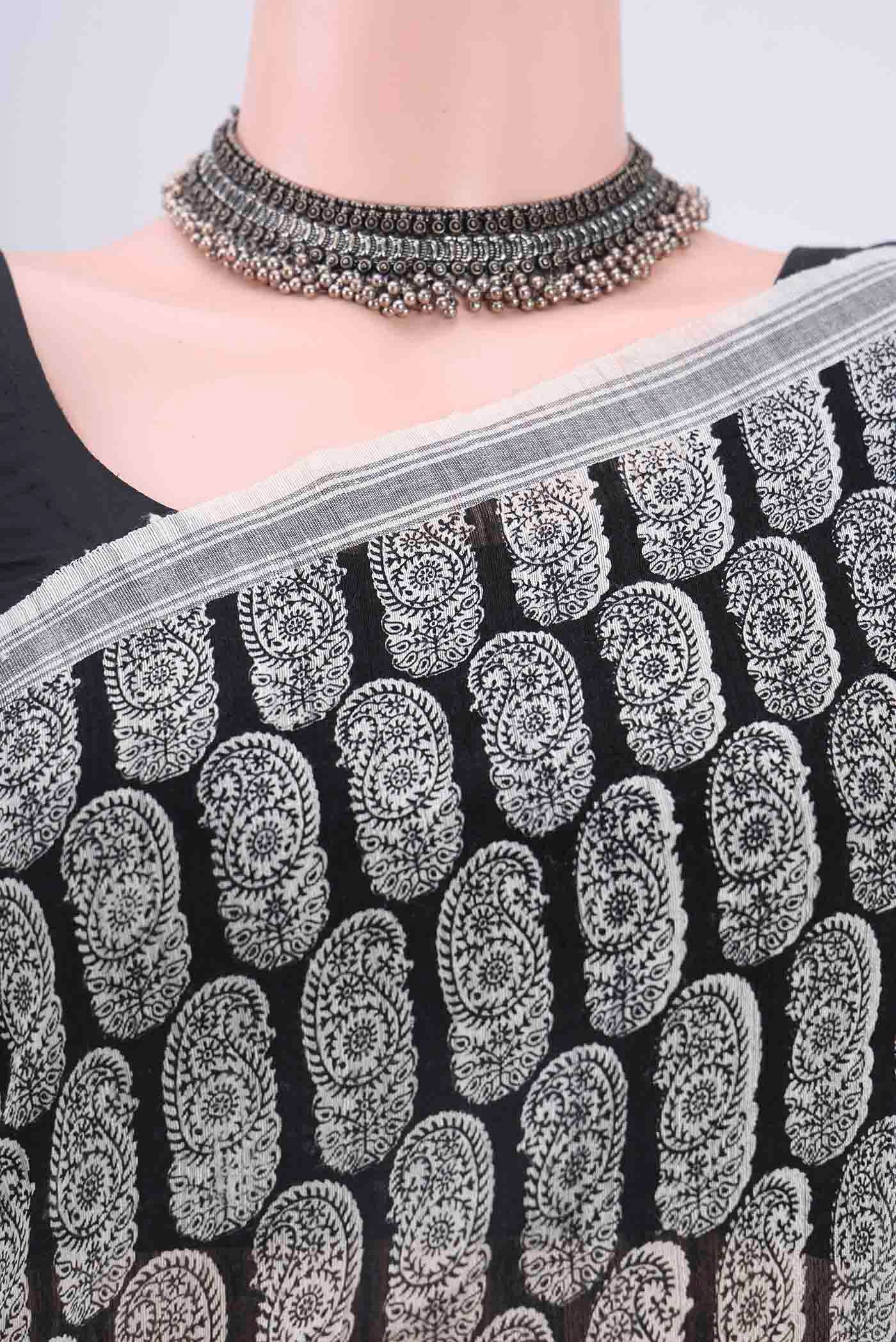 Black Tussar Silk Saree - Image 2