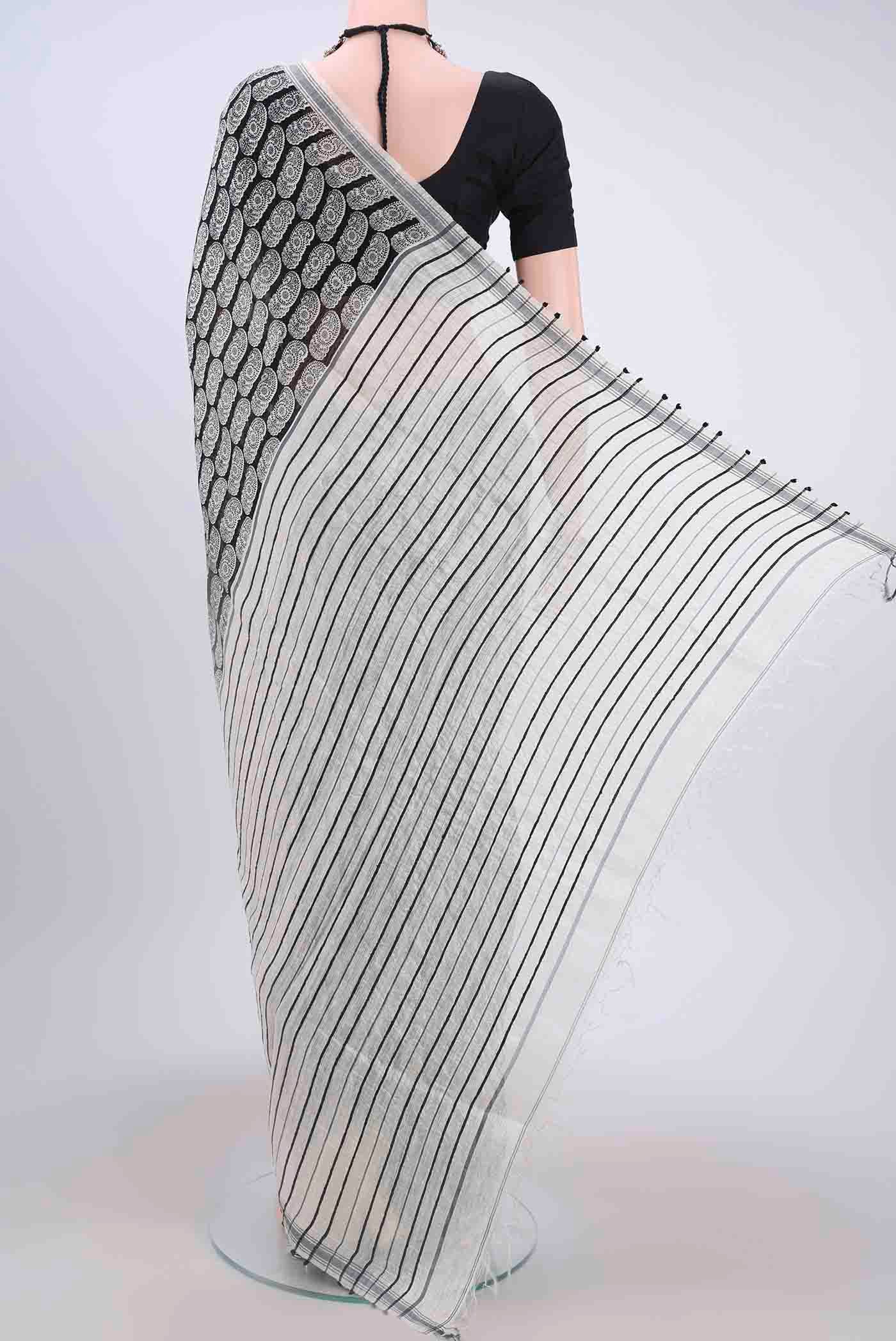 Black Tussar Silk Saree - Image 3