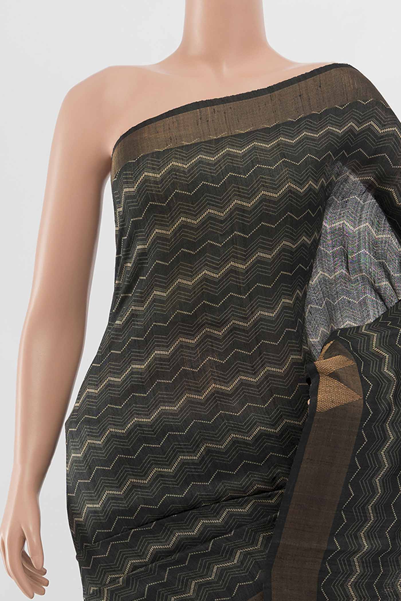 Black Tussar Silk Saree - Image 2