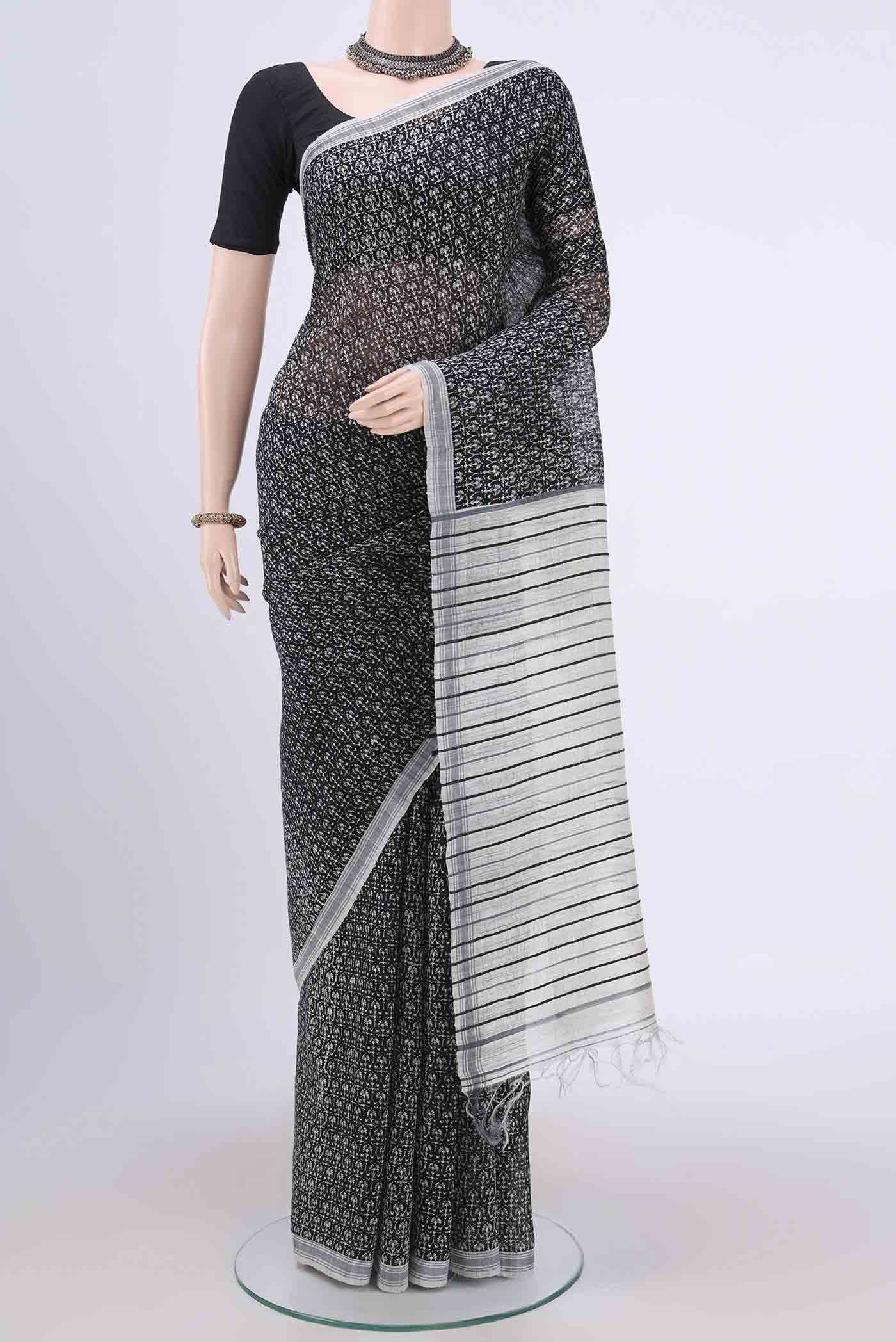 Black Tussar Silk Saree