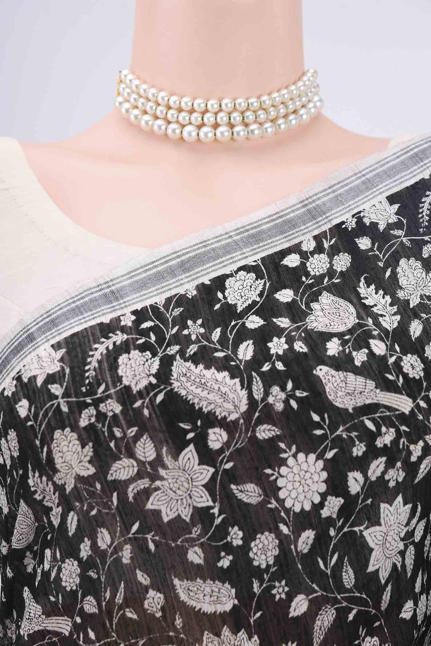 Black Tussar Silk Saree - Image 2