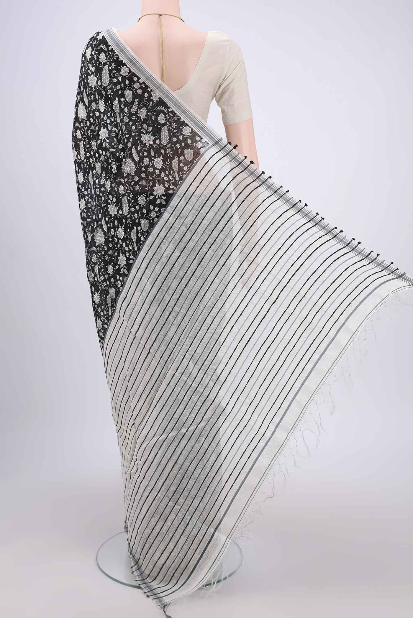 Black Tussar Silk Saree - Image 3