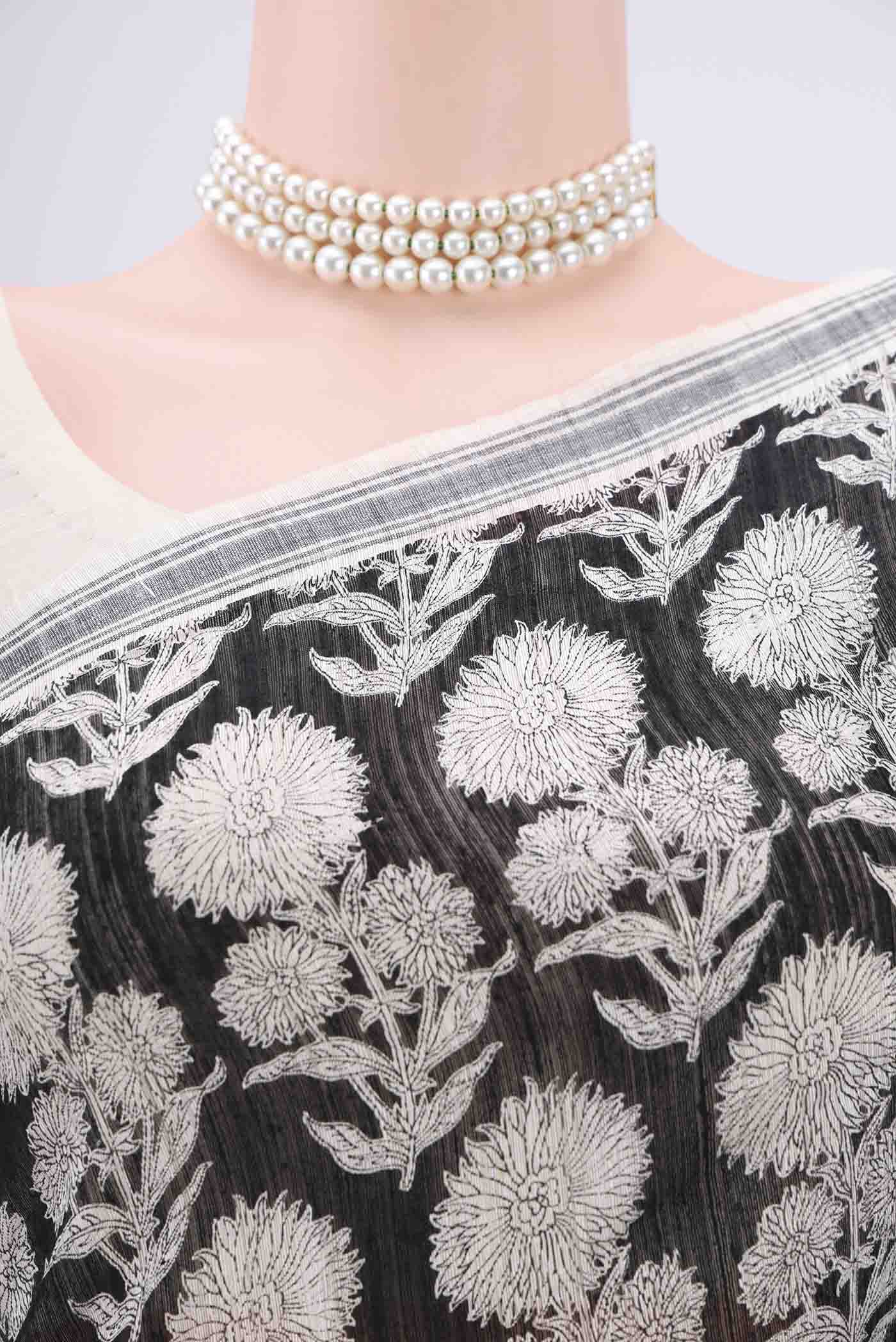Black Tussar Silk Saree - Image 2