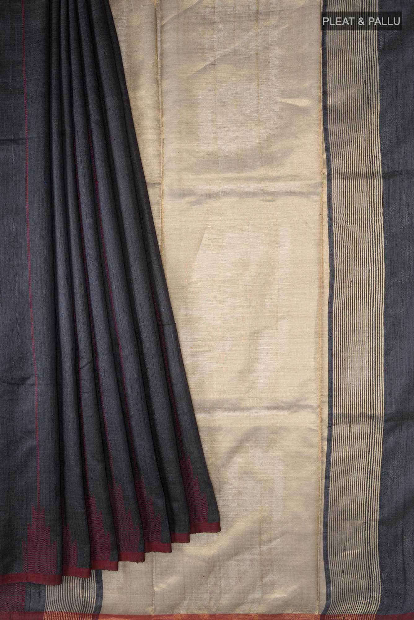 Dusky Diva-Black Tussar Silk Saree - Image 3