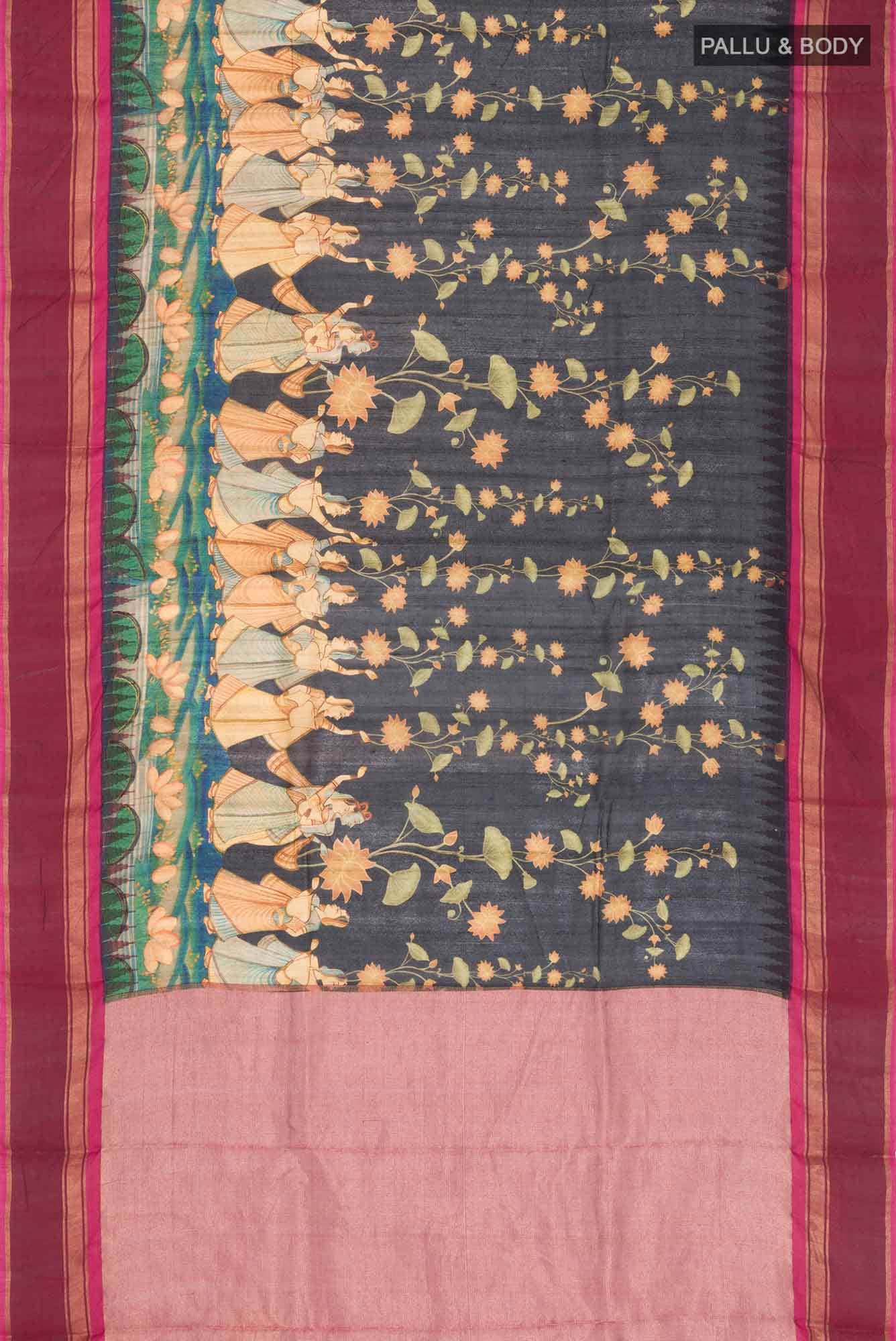 Black Tussar Silk Saree - Image 3