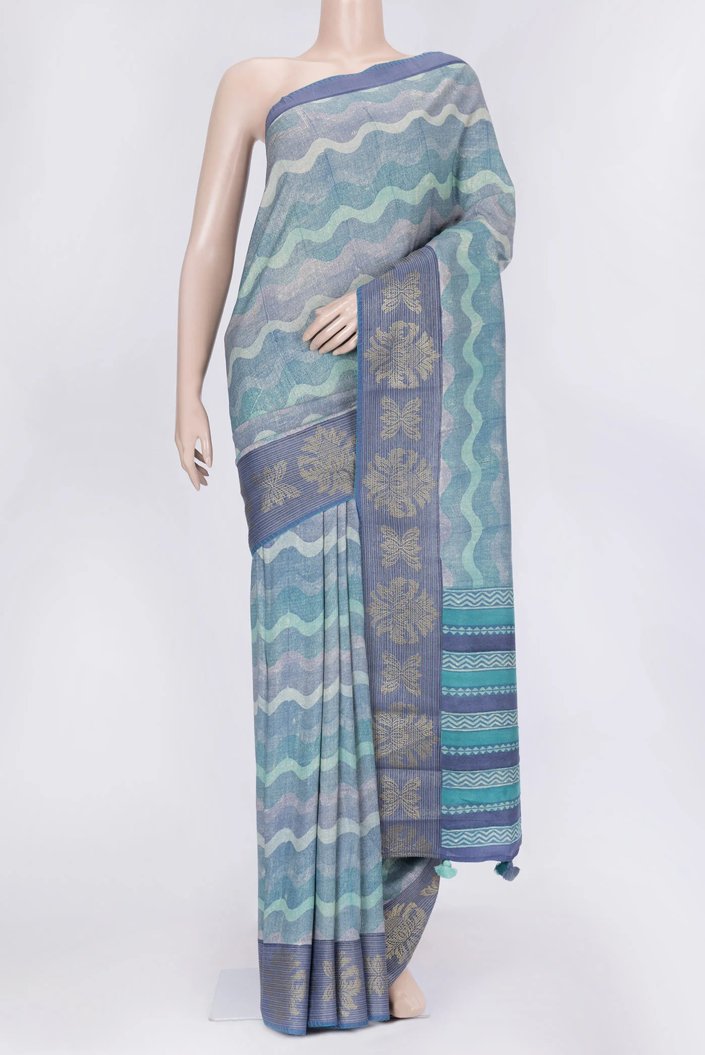 Blue Tussar Silk Saree