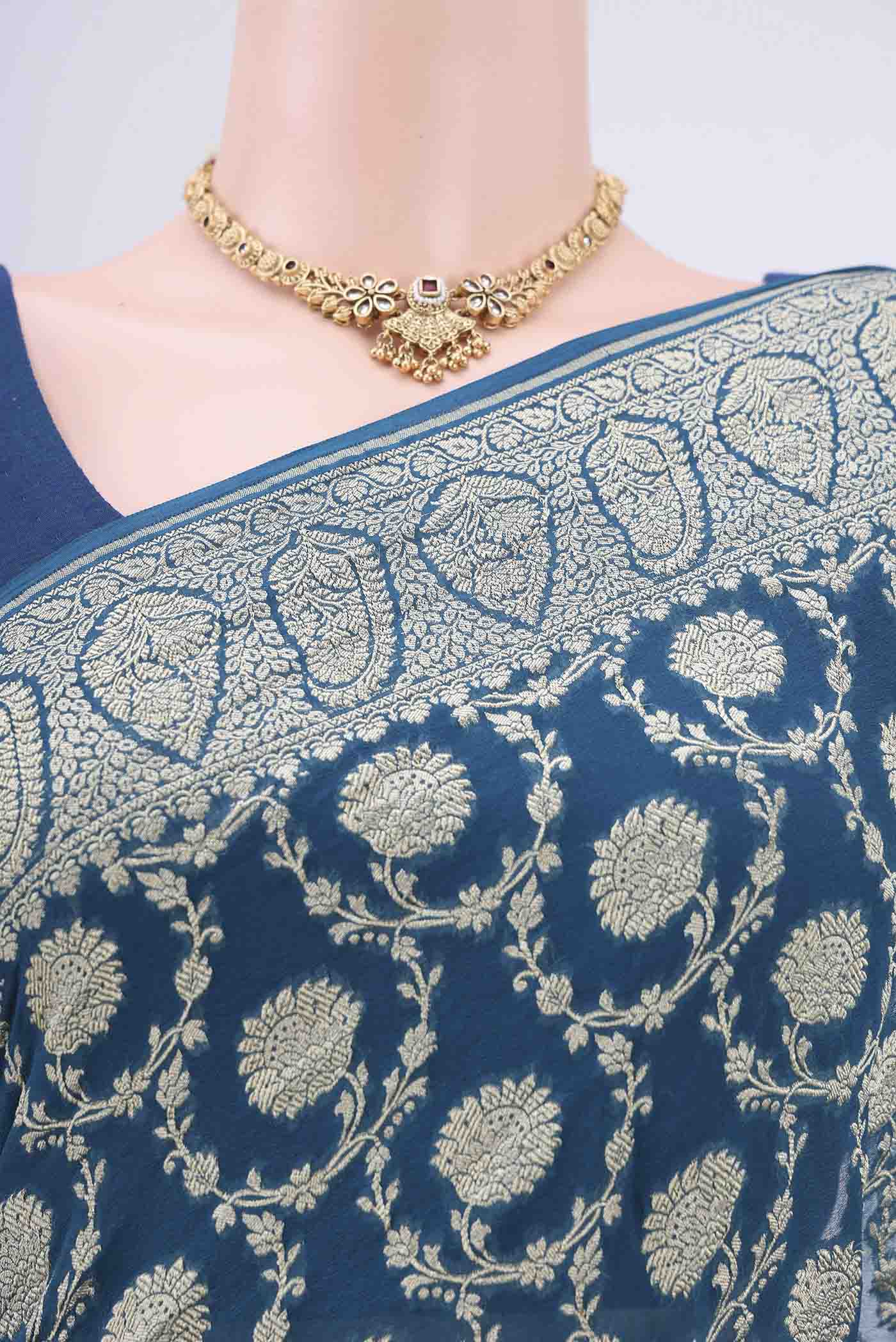 Blue Banarasi Georgette Saree - Image 2