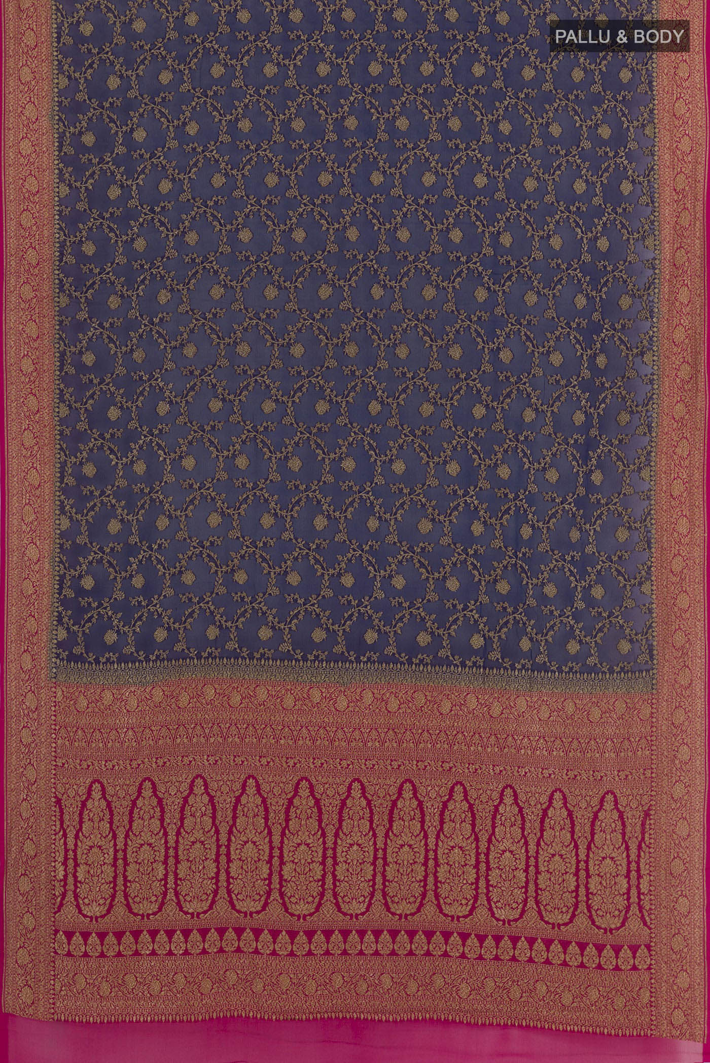 Navy Blue Banarasi Georgette Saree - Image 3