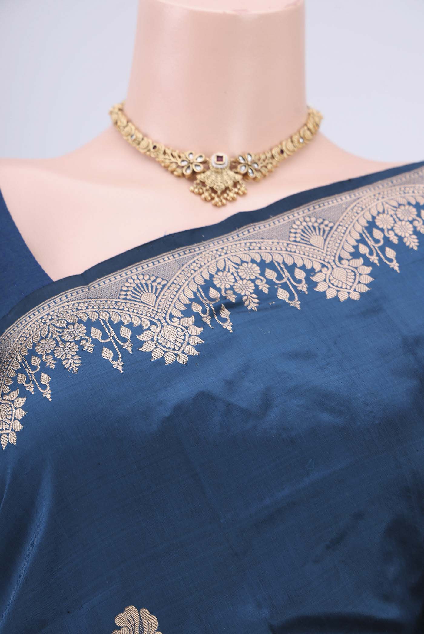 Blue Banarasi Katan Silk Saree - Image 2