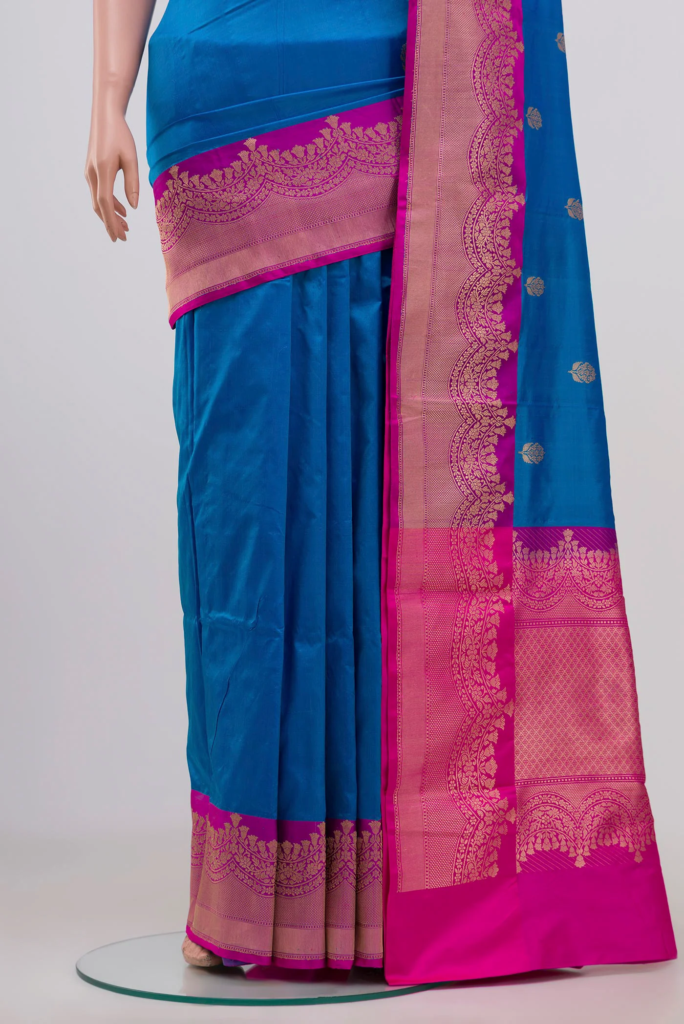 Blue Banarasi Katan Silk Saree - Image 3