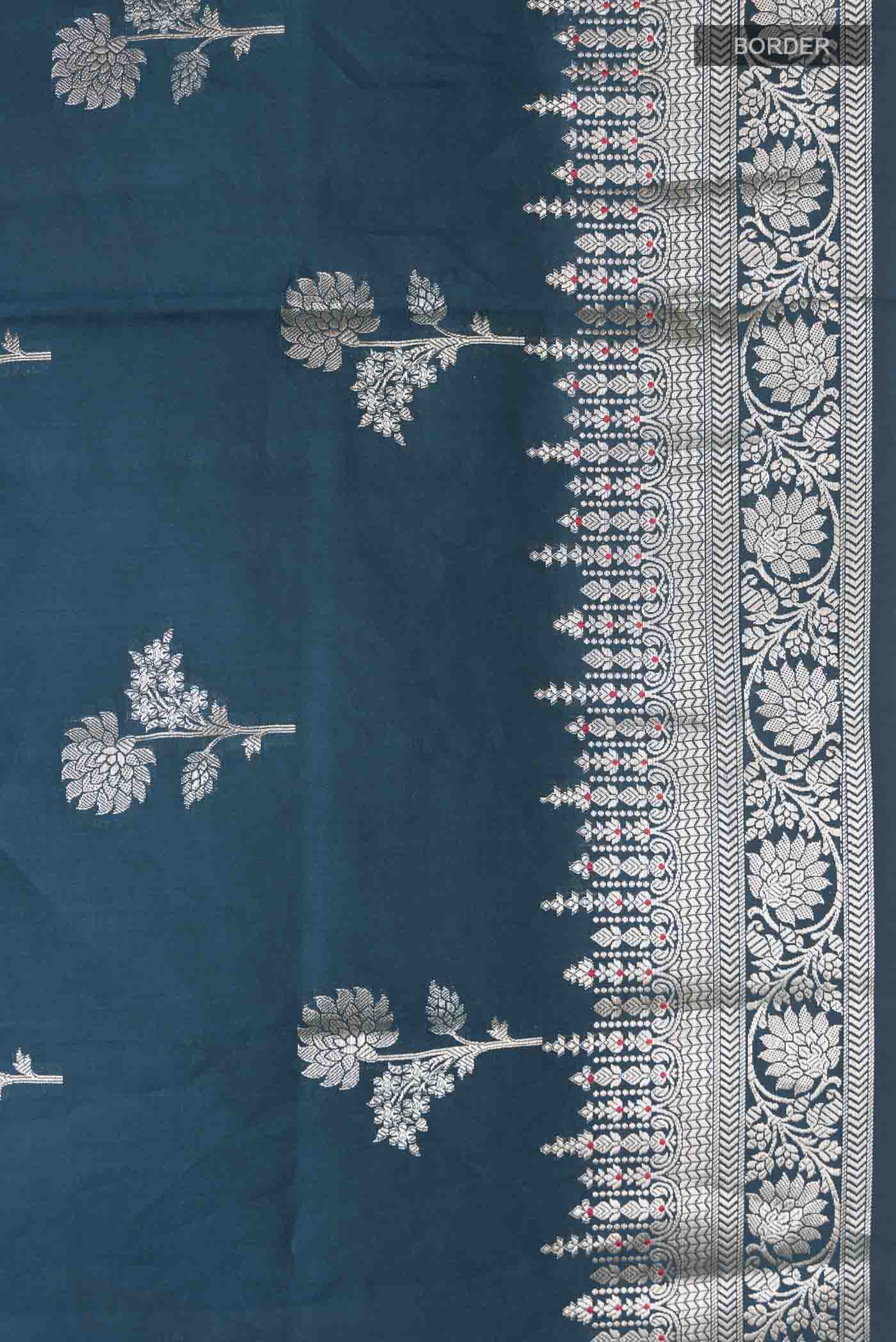 Blue Banarasi Raw Silk Saree - Image 3
