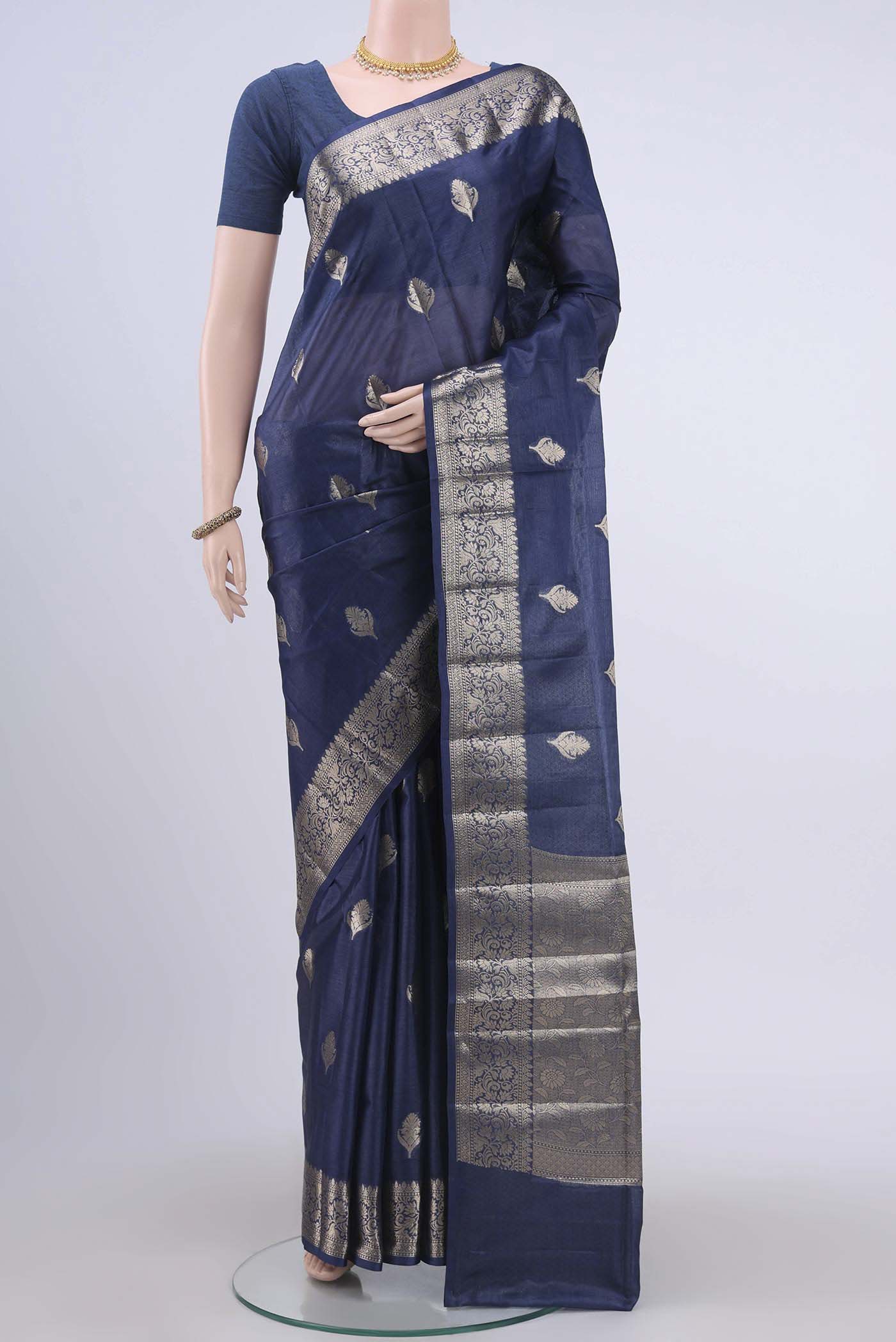 Blue Banarasi Raw Silk Saree