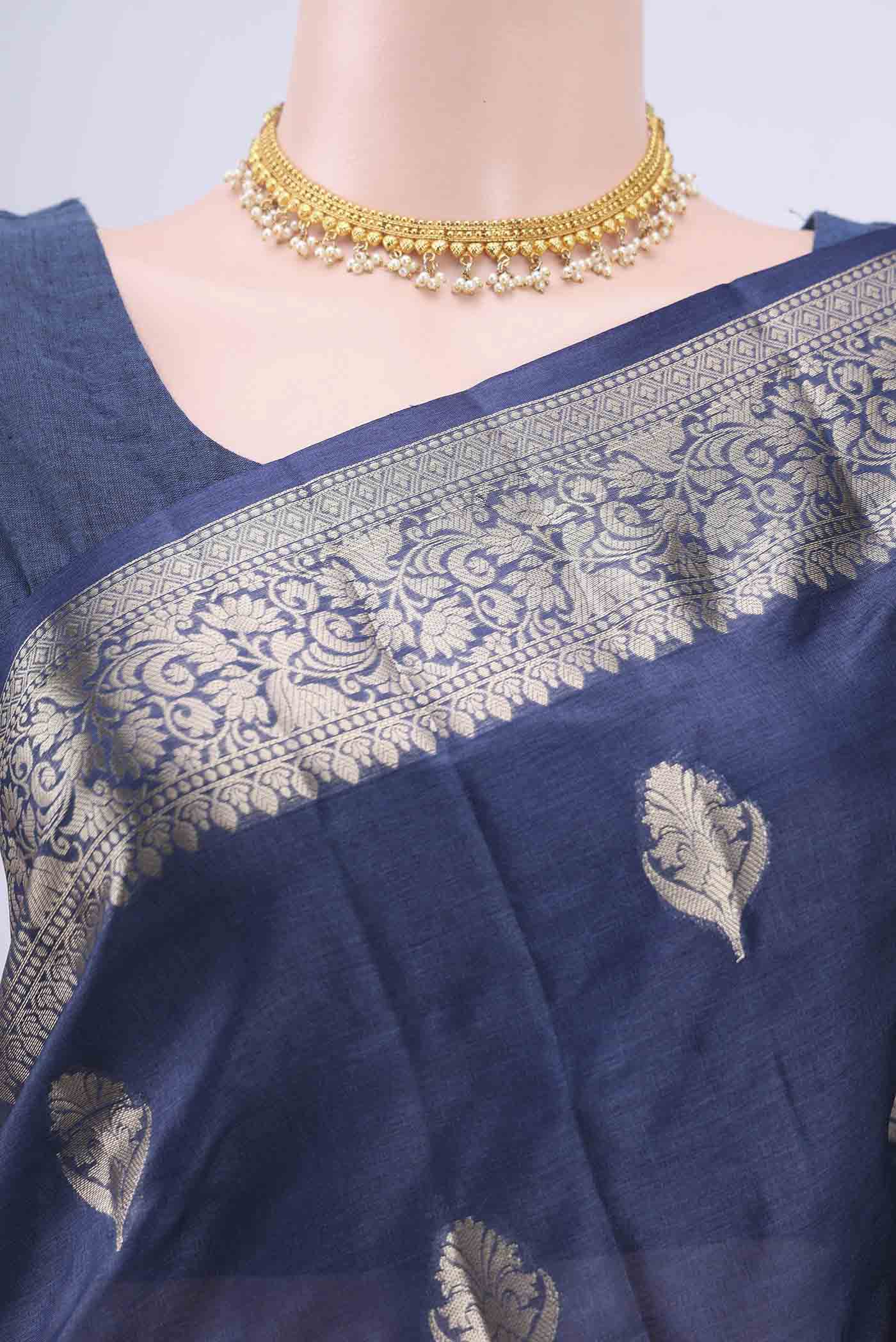 Blue Banarasi Raw Silk Saree - Image 2
