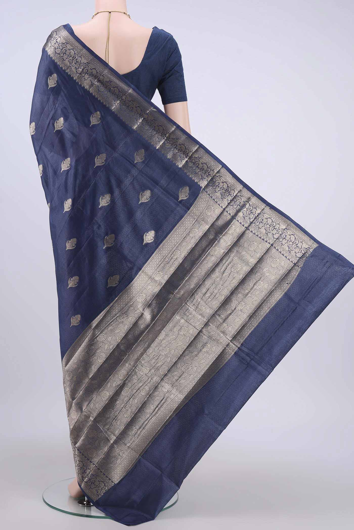 Blue Banarasi Raw Silk Saree - Image 3