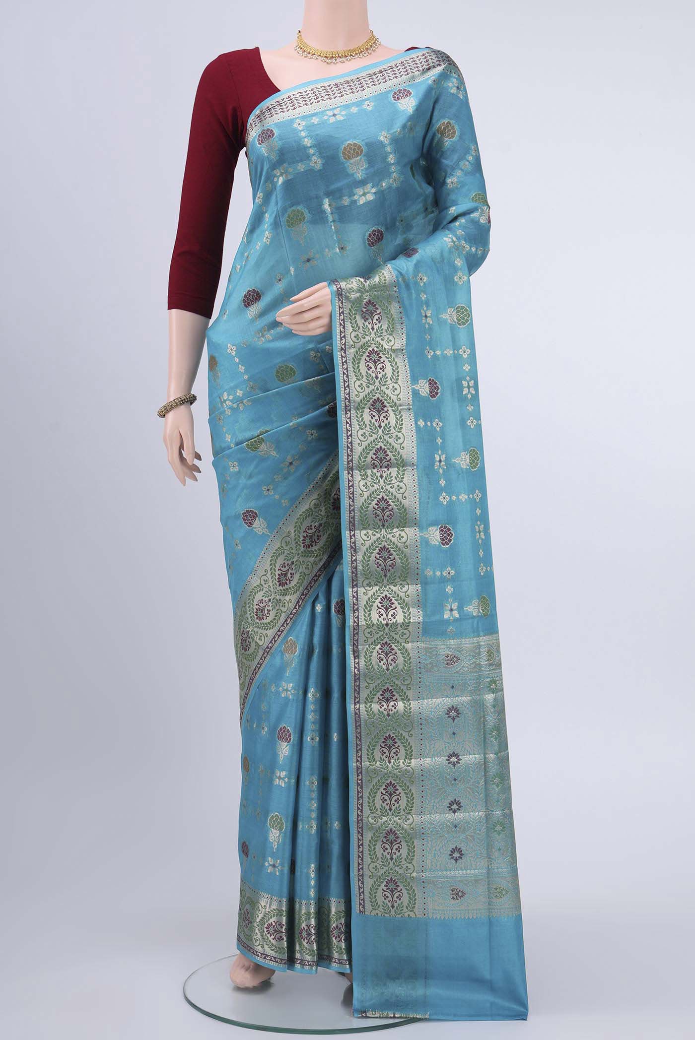 Blue Banarasi Raw Silk Saree