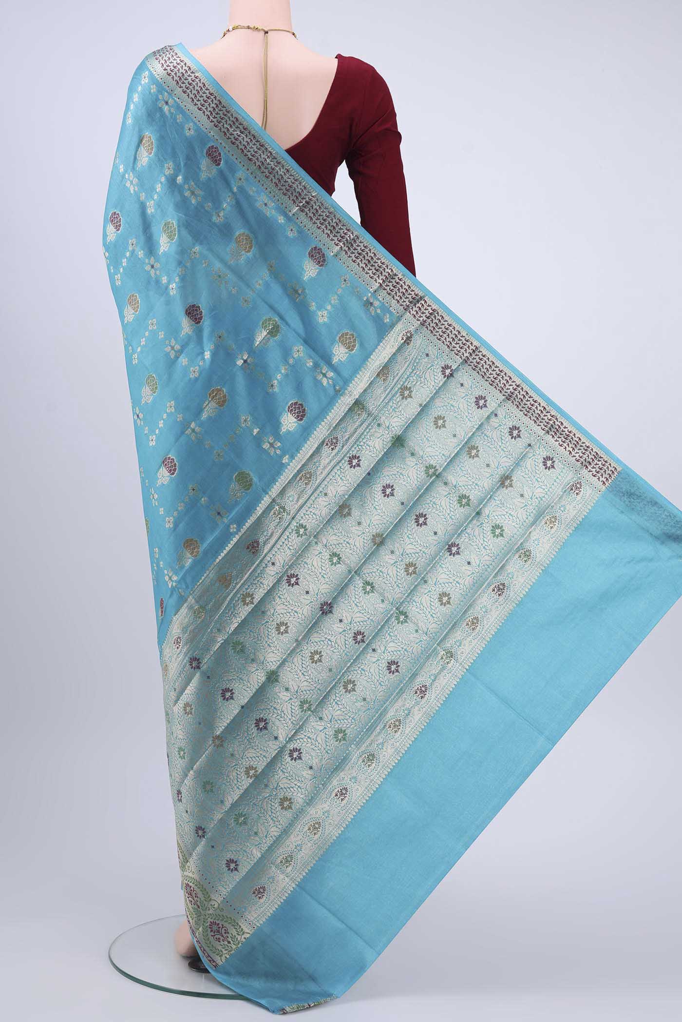 Blue Banarasi Raw Silk Saree - Image 3