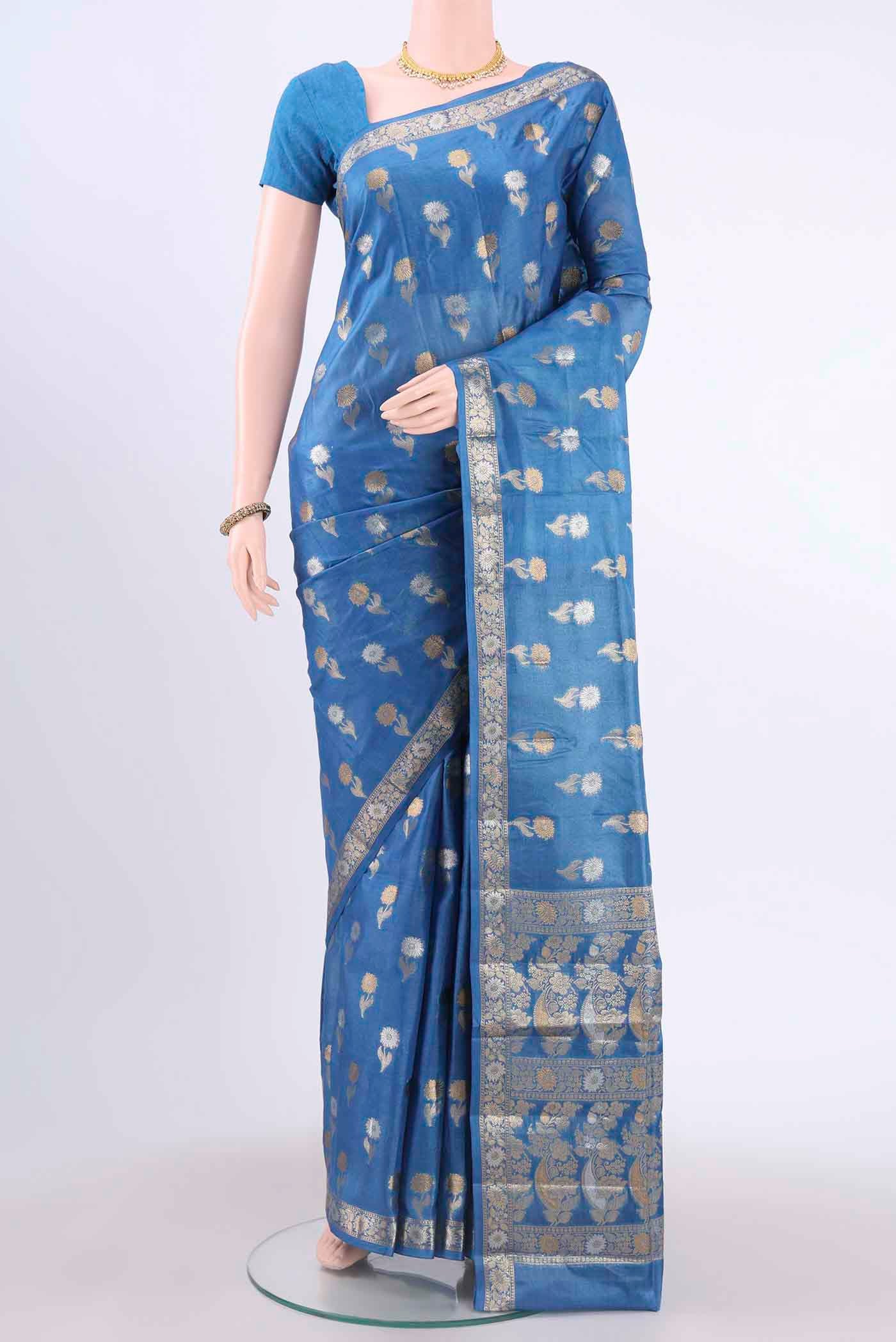 Blue Banarasi Tussar Silk Saree