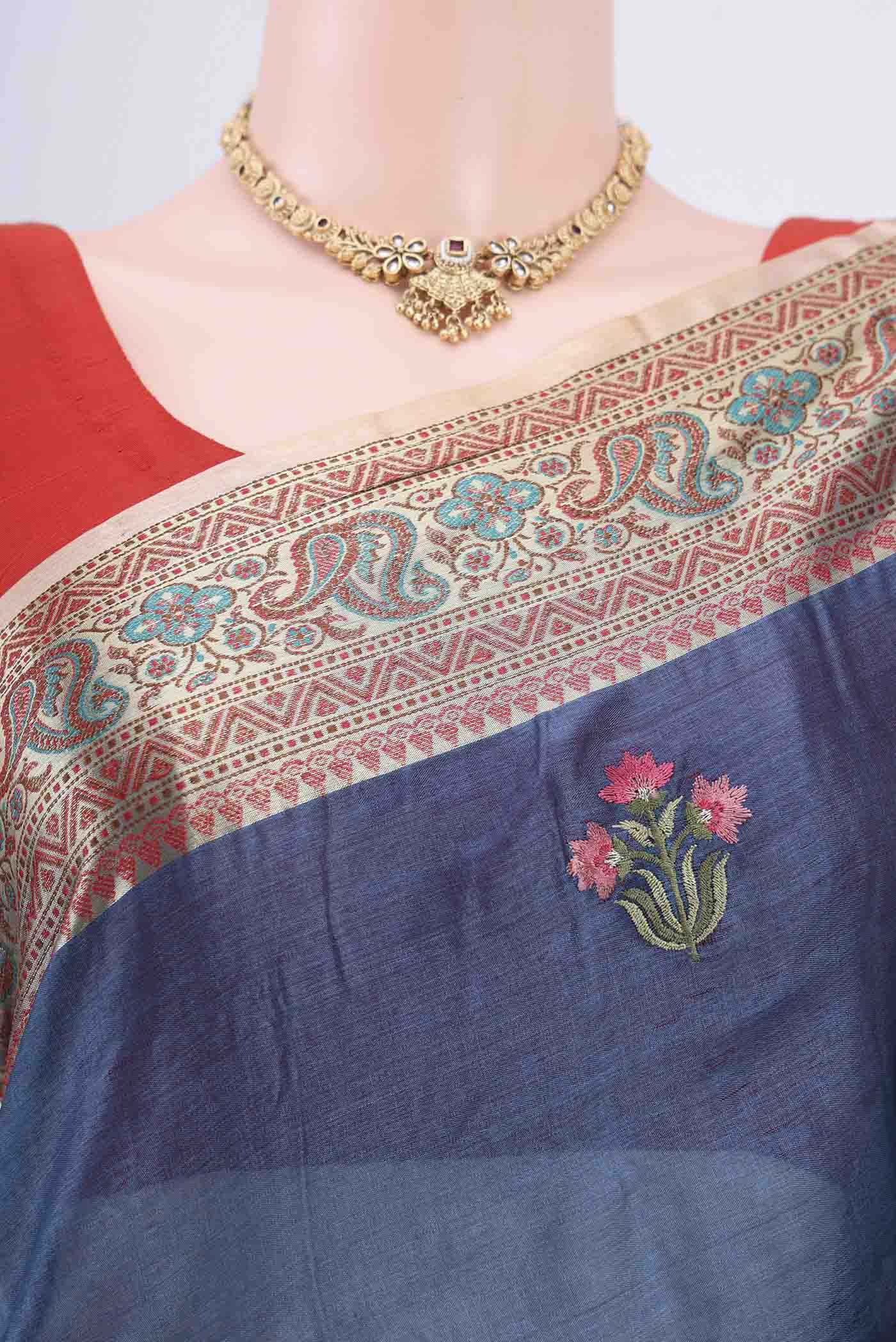 Blue Banarasi Tussar Silk Saree - Image 2