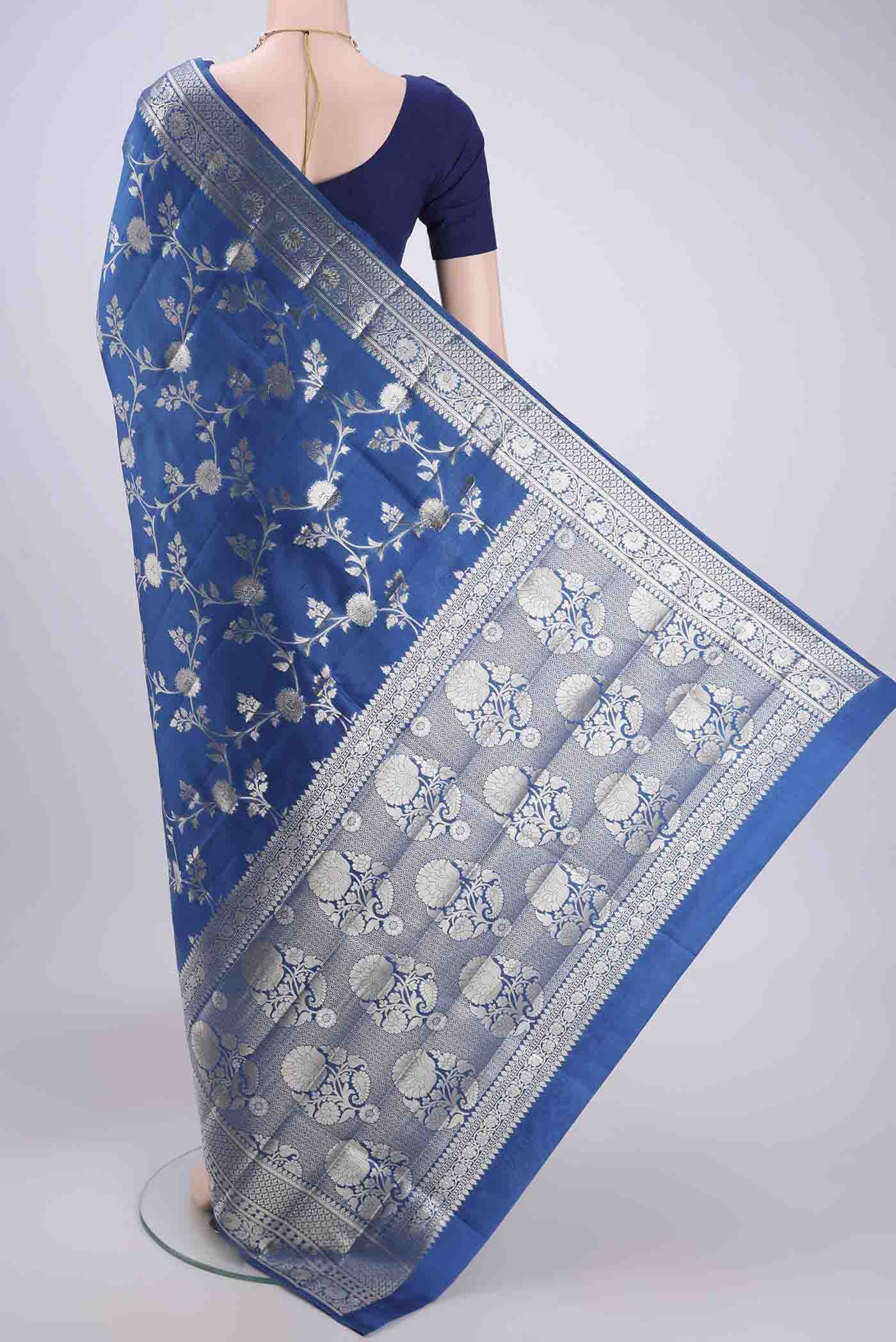 Blue Banarasi Raw Silk Saree - Image 3