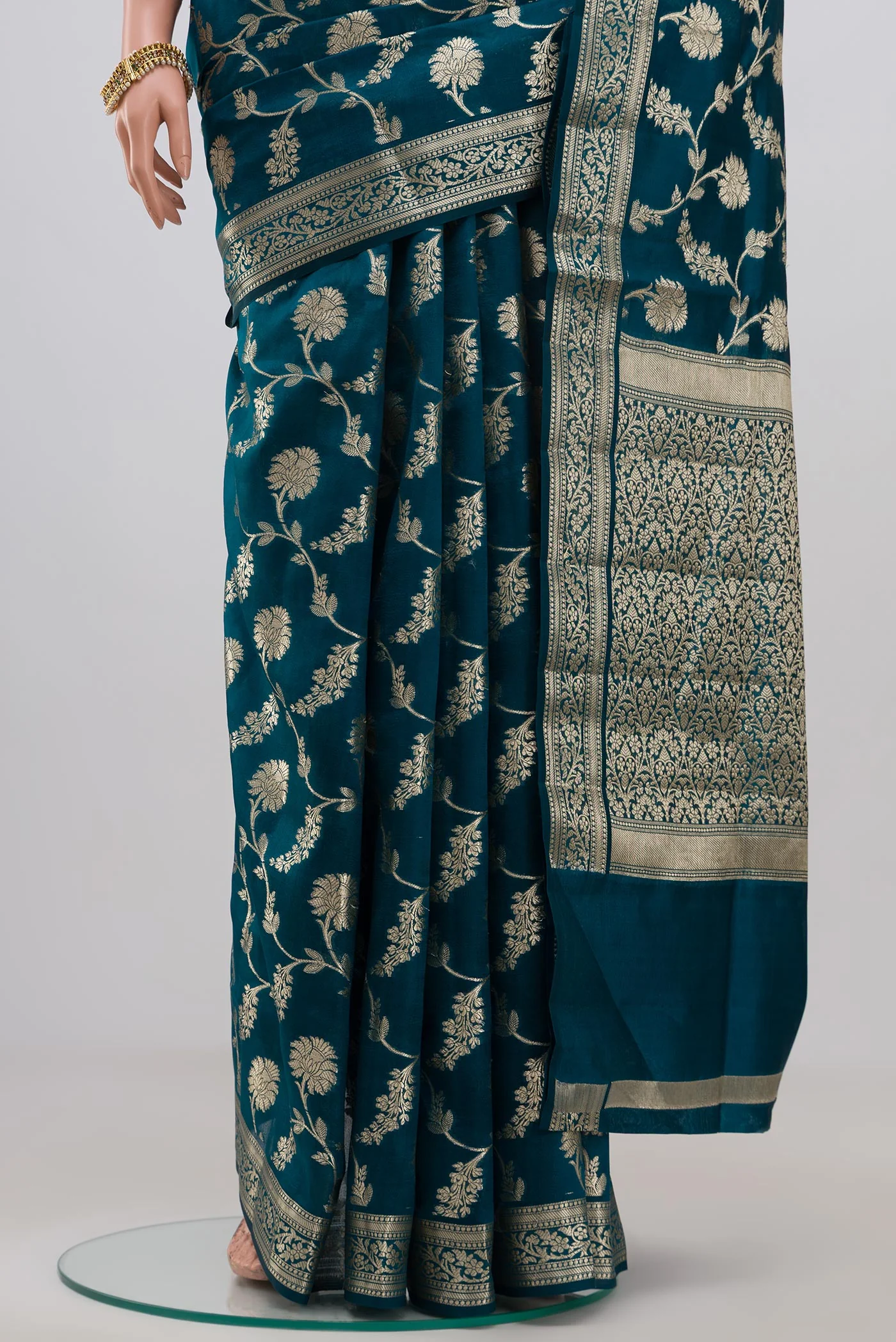 Blue Banarasi Raw Silk Saree - Image 3