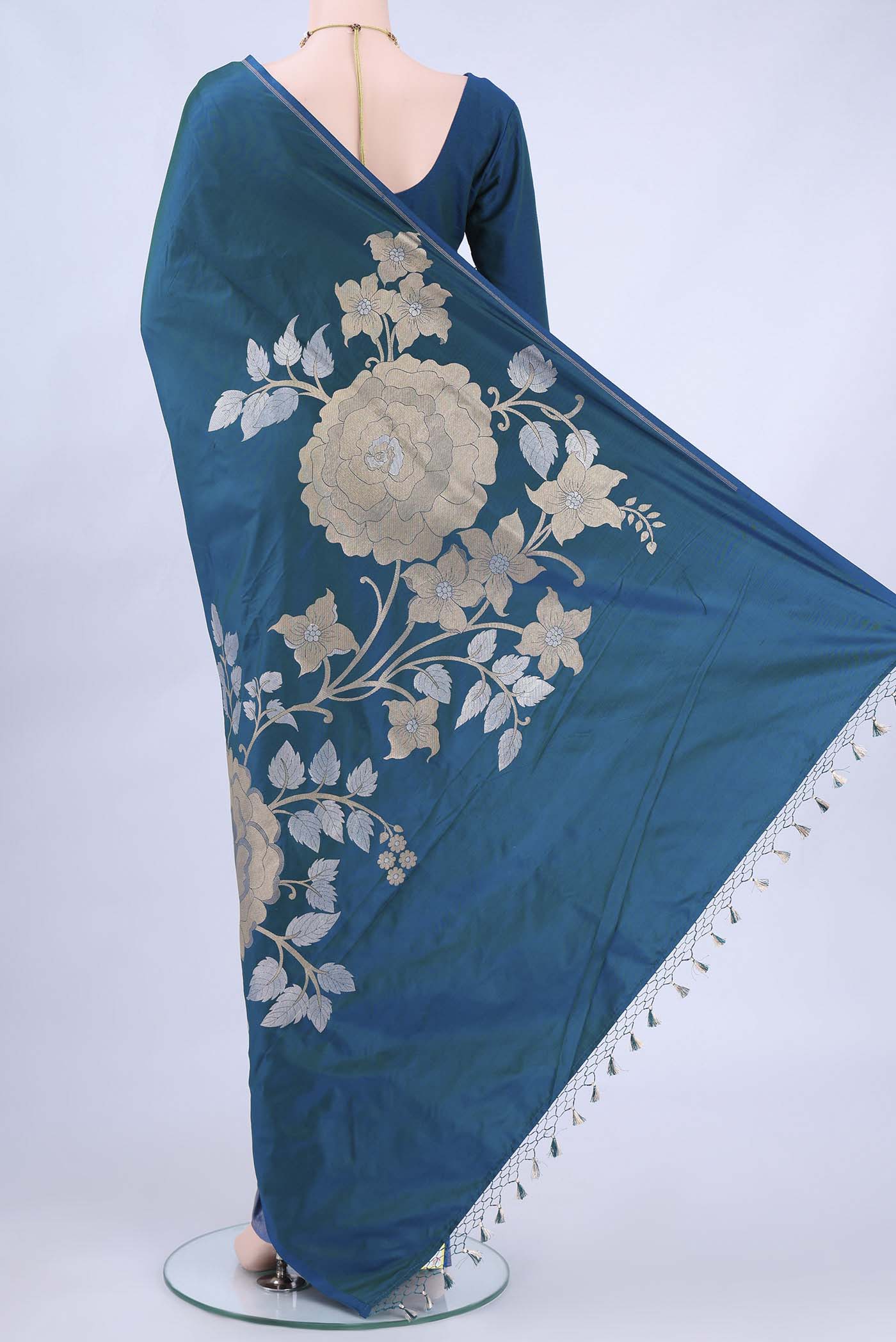 Blue Banarasi Silk Saree - Image 3